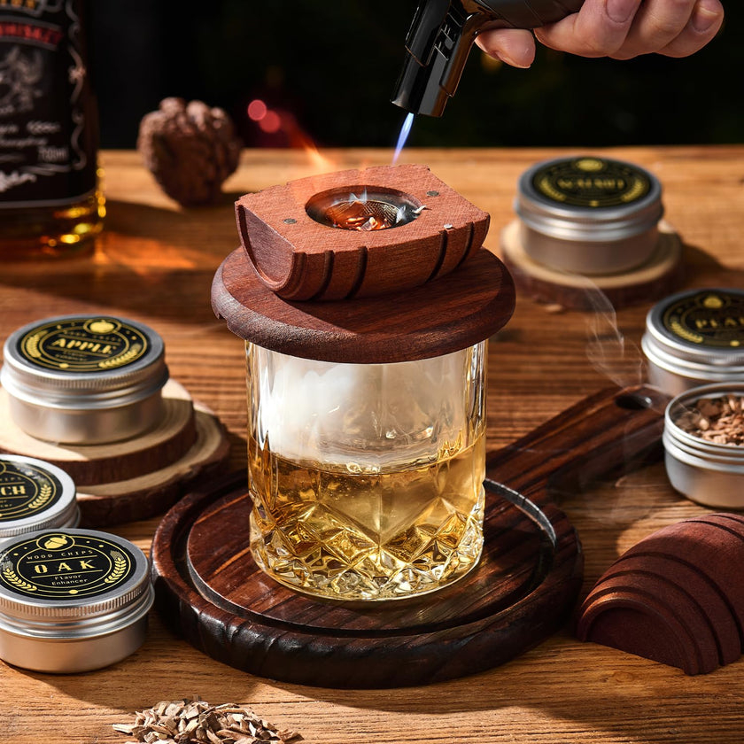 Whiskey Smoker Kit with Torch - 6 Flavors Wood Chips, 2 Glasses, 2 Ice Ball Molds - Cocktail Smoker Infuser Kit, Old Fashioned Drink Smoker Kit, Birthday Bourbon Whiskey Gifts for Men,Dad(NO Butane) 🍁 All In One Marketplace Canada