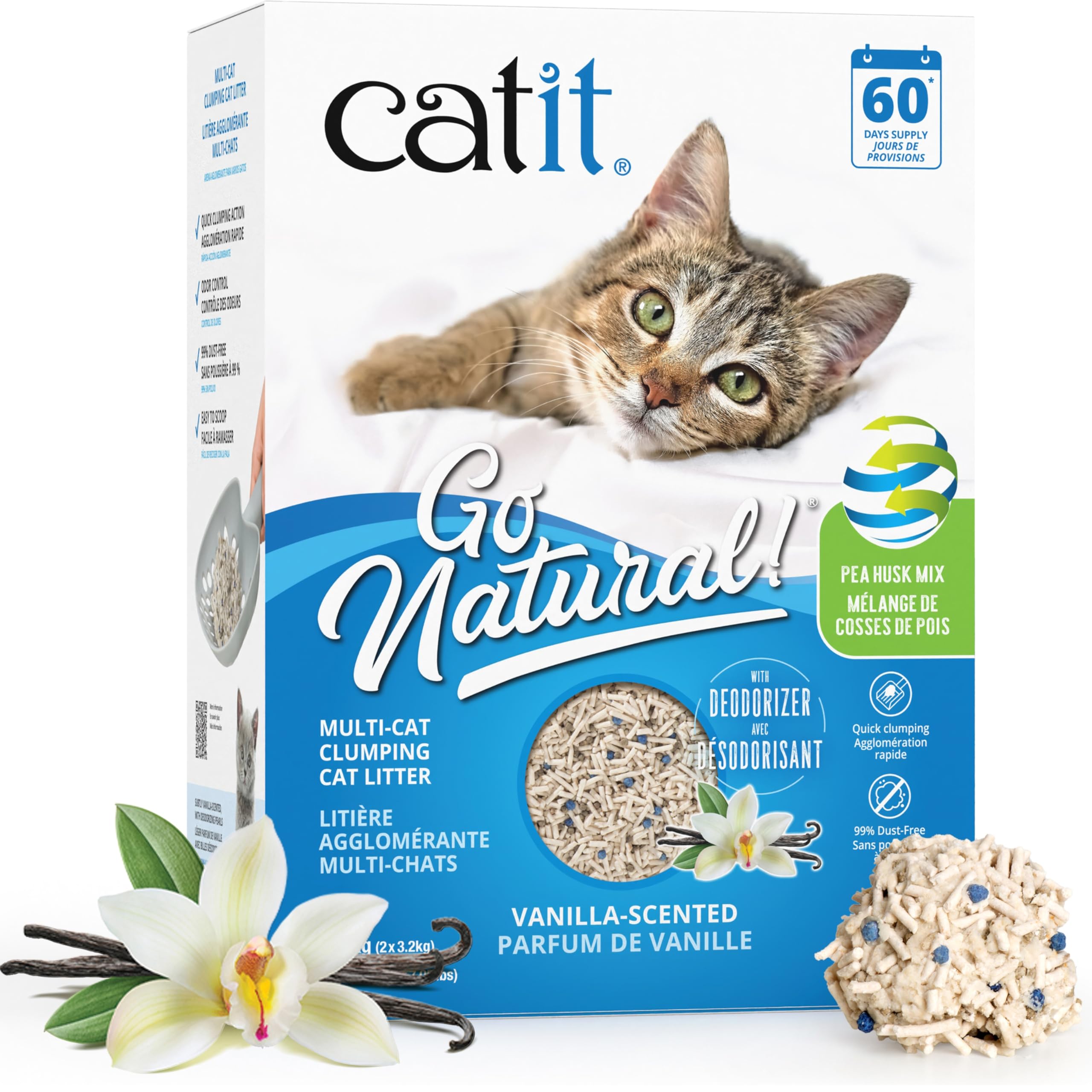Catit Go Natural Pea Husk Multi-Cat Clumping Cat Litter, Vanilla, 6.4 kg, Dust Free & Lightweight Cat Litter, Cat Liter, Cat Litter Clumping, Bentonite Clay 🍁 All In One Marketplace Canada