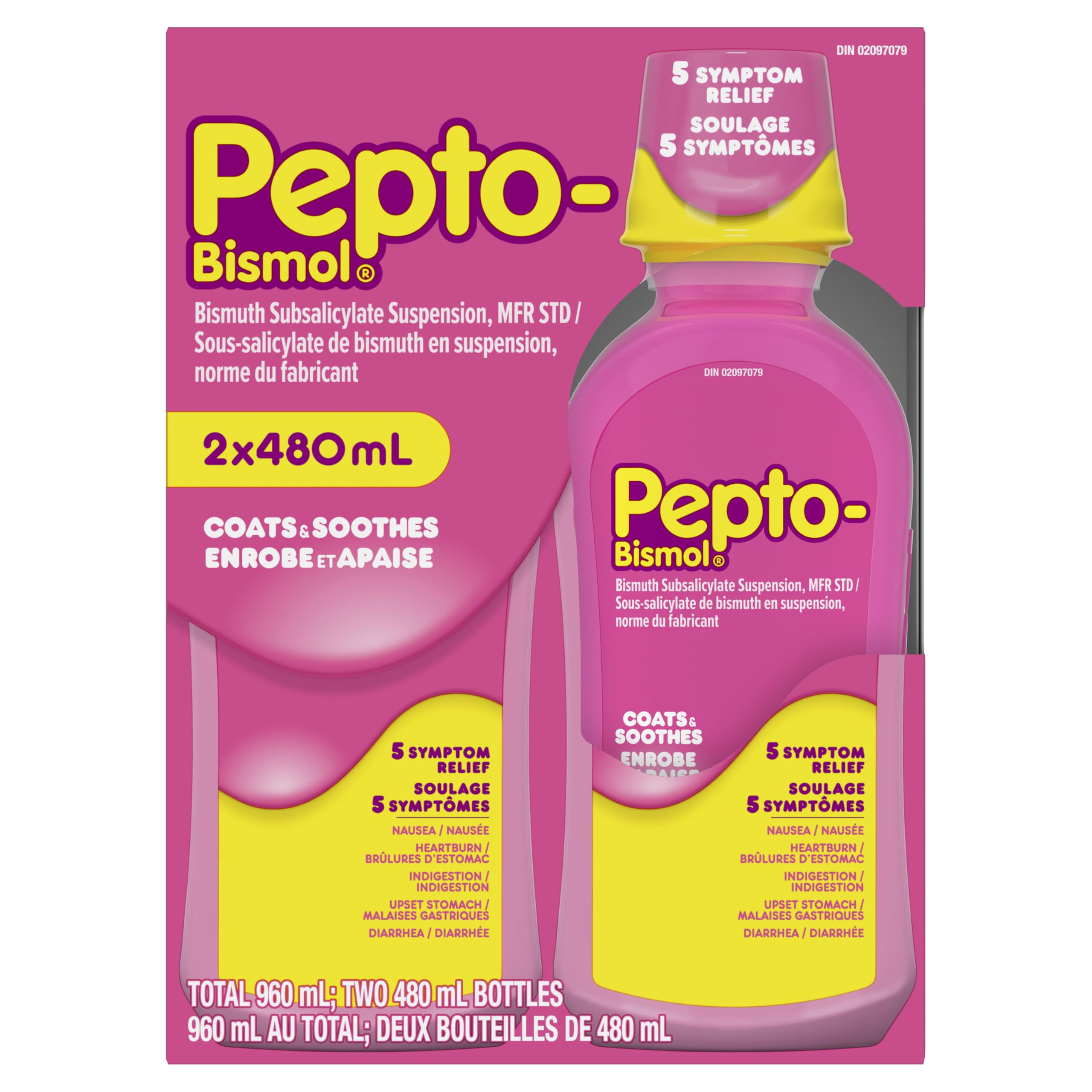 Pepto Bismol Liquid, Upset Stomach Relief, Diarrhea Relief, Heartburn, Nausea, Indigestion, Upset Stomach, Original Flavor, Pack of 2, 480mL each 🍁 All In One Marketplace Canada
