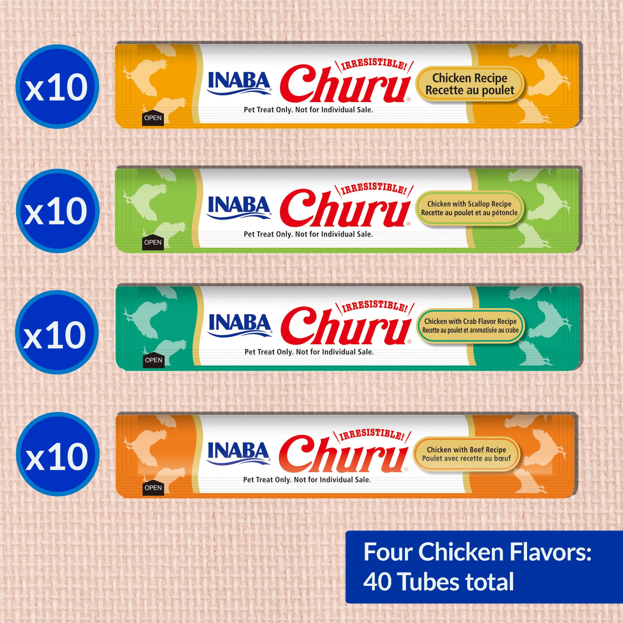 INABA Churu Cat Treats, Lickable, Squeezable Creamy Purée Cat Treat with Green Tea Extract & Taurine, 14 Grams Each Tube, 40 Tubes, Chicken Variety Box 🍁 All In One Marketplace Canada