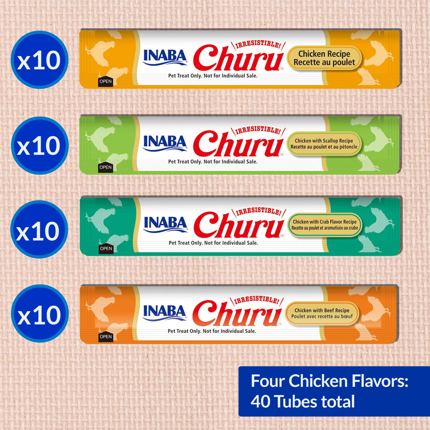 INABA Churu Cat Treats, Lickable, Squeezable Creamy Purée Cat Treat with Green Tea Extract & Taurine, 14 Grams Each Tube, 40 Tubes, Chicken Variety Box 🍁 All In One Marketplace Canada