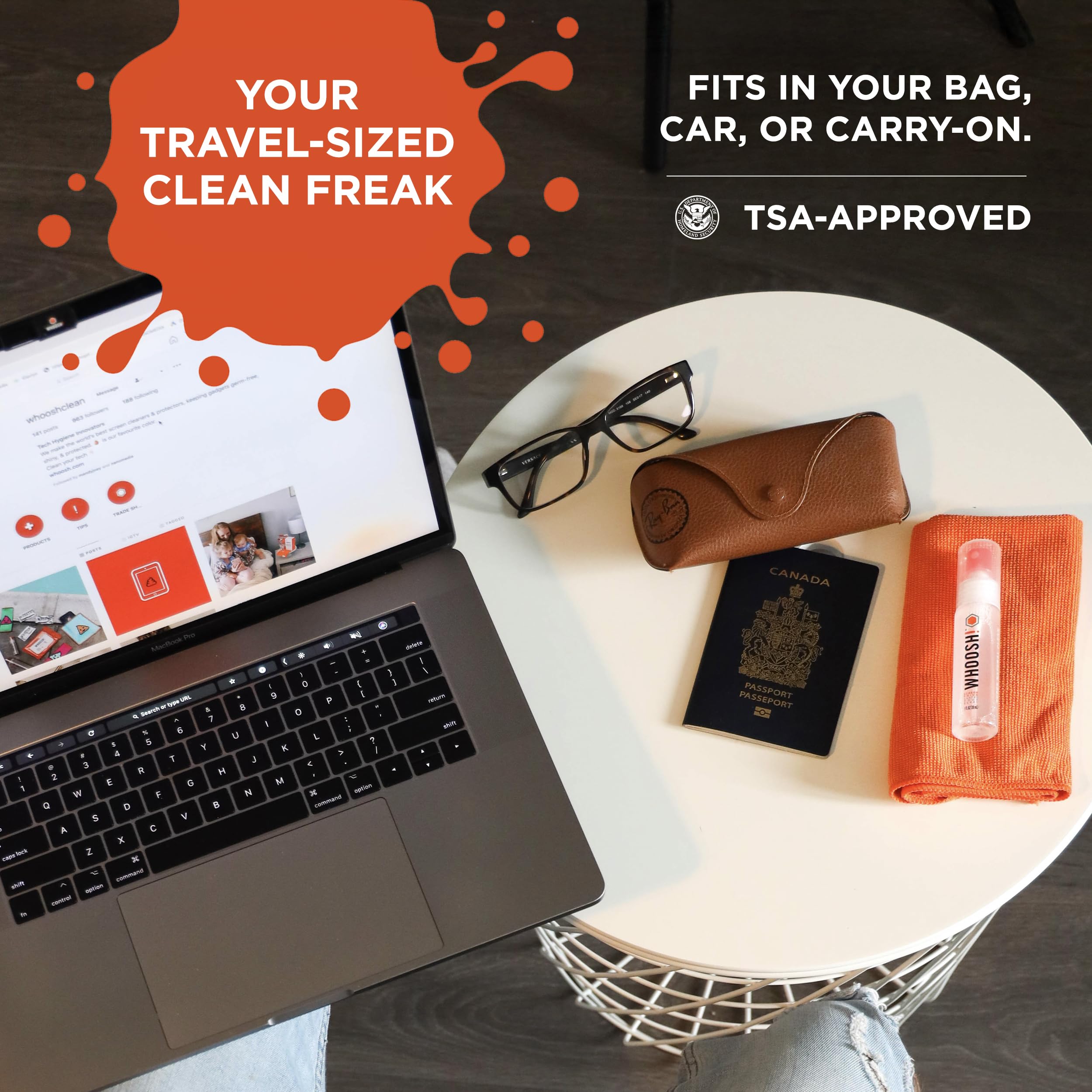 WHOOSH! Screen Shine Go 30 ml – Refillable Laptop Cleaner, Safe Streak-Free Glasses Cleaning Spray for TV, OLED, MacBook, Monitor or Car, Includes 15x15 cm PROTX2 Microfiber Cloth 🍁 All In One Marketplace Canada