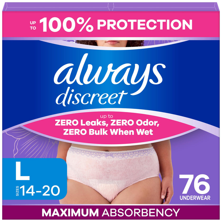 Always Discreet, Adult Diapers for Women, Maximum Incontinence and Postpartum Underwear L, 76 Count 🍁 All In One Marketplace Canada