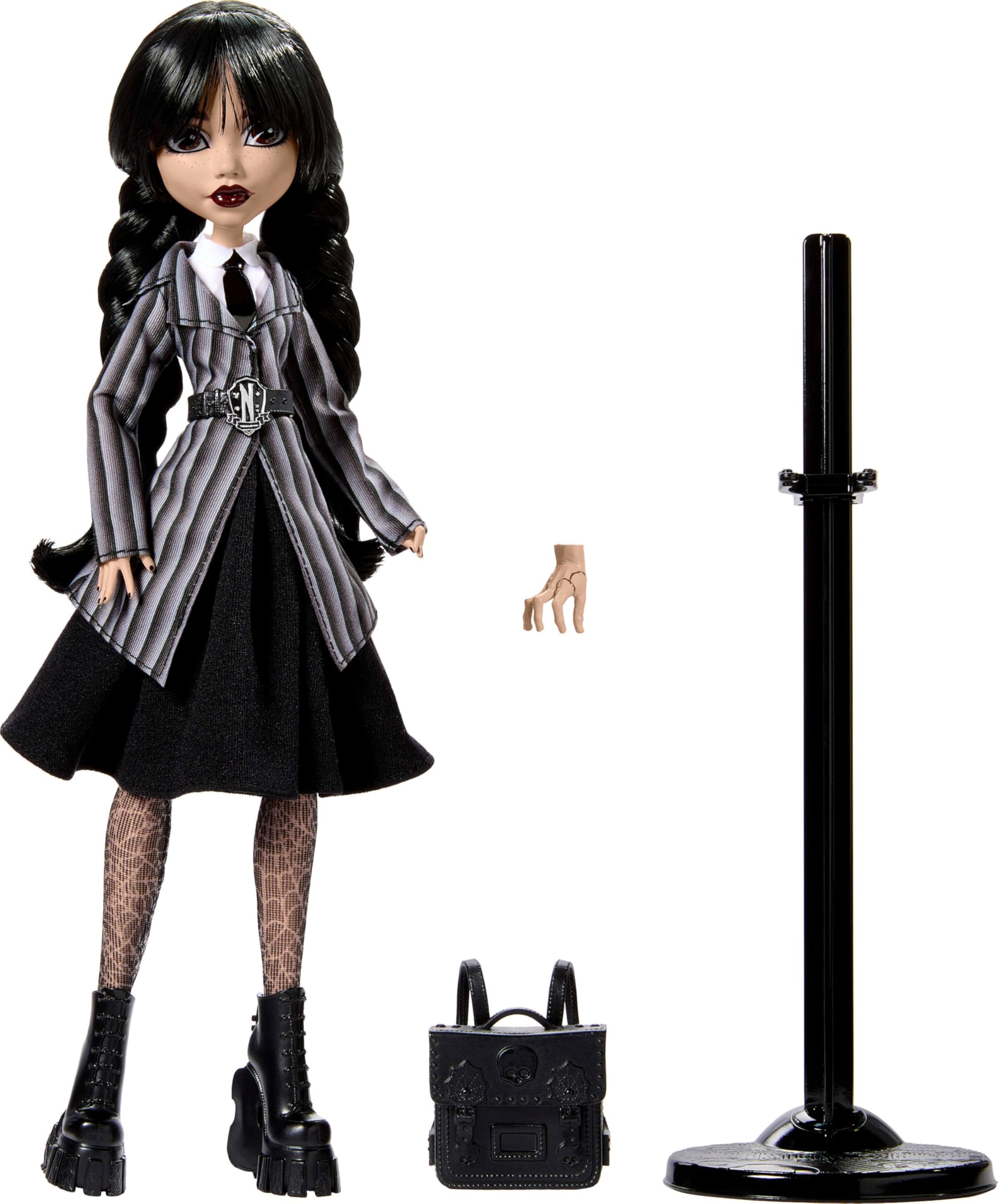 Monster High Wednesday Doll and Accessories, Wednesday Addams Collectible in Nevermore Academy Uniform with Thing and Backpack, Doll Stand 🍁 All In One Marketplace Canada