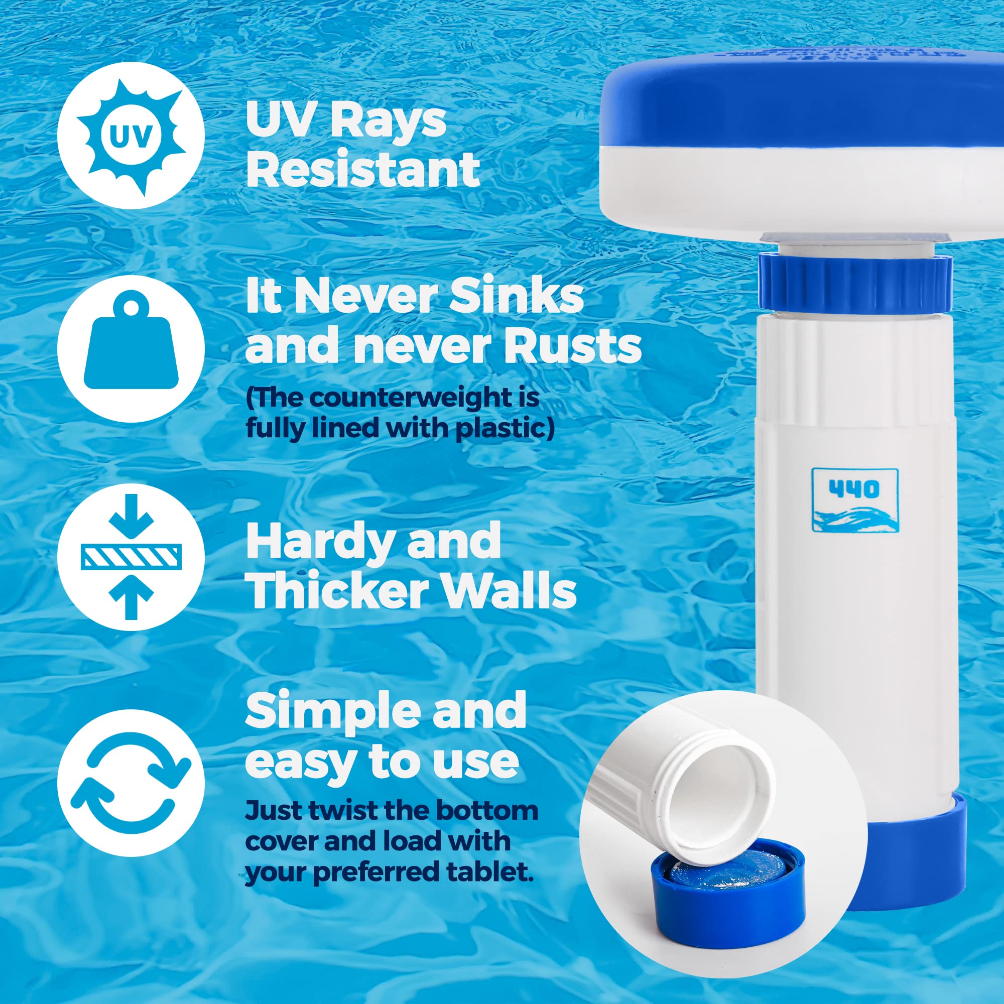 440 Mini Premium Floater Dispenser for Spa, Hot Tub and Small Pools for 1 Inch Chlorine or Bromine Tablets. (Tablets NOT Included) Adjustable Chemical Float from 0 to 13 Flow Control 🍁 All In One Marketplace Canada