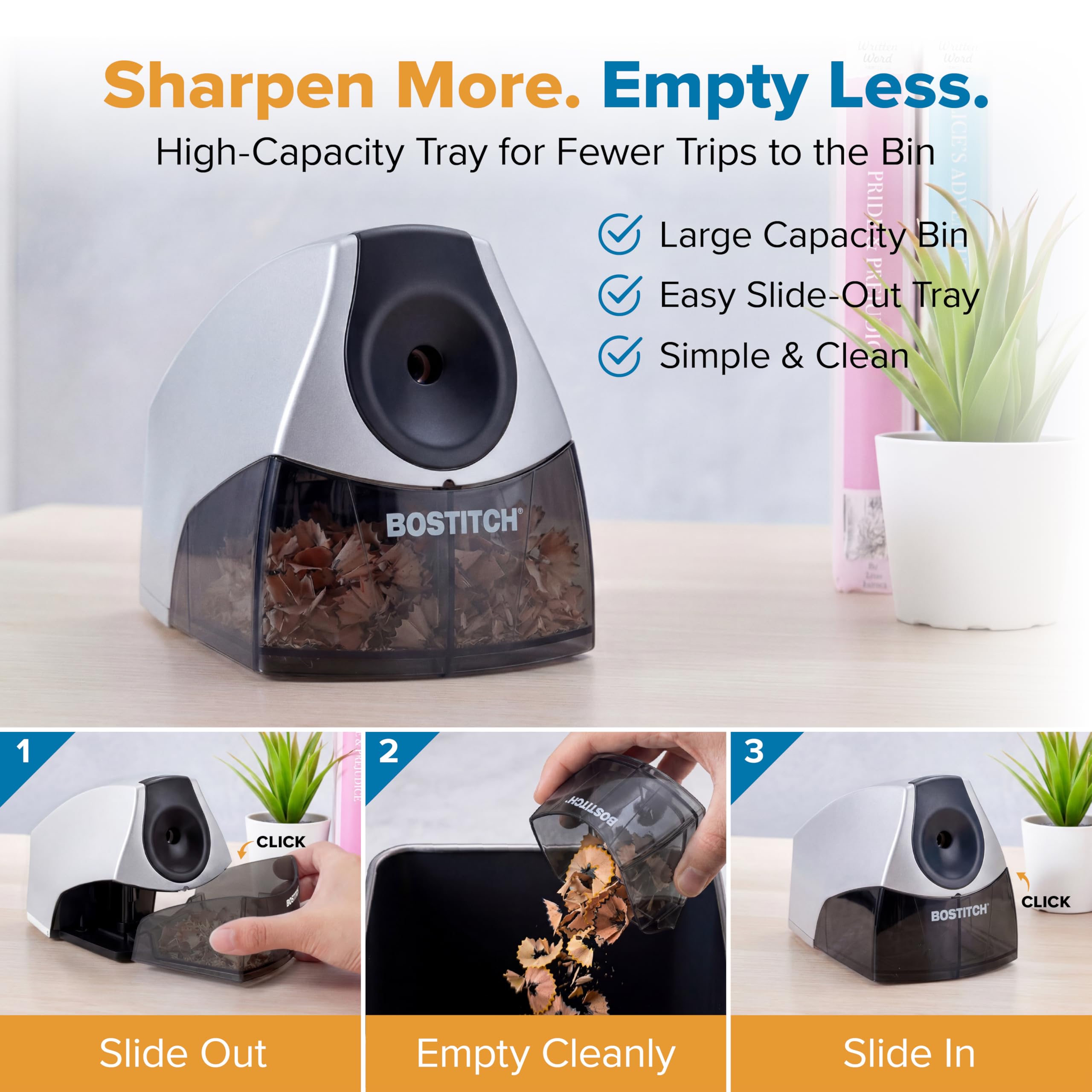 Bostitch Office Personal Electric Pencil Sharpener, Powerful Stall-Free Motor, High Capacity Shavings Tray, Black (EPS4-BLKSLV) 🍁 All In One Marketplace Canada