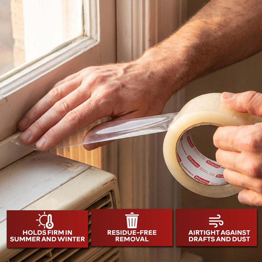 XFasten Transparent Window Weather Sealing Tape, 2-Inch x 30 Yards (50.8mm x 27.43m), Clear Window Draft Isolation Sealing Film Tape, No Residue 🍁 All In One Marketplace Canada