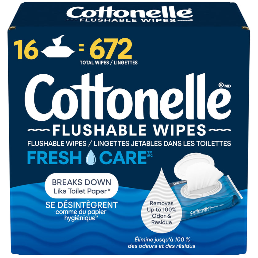 Flushable Wet Wipes, Cottonelle FreshCare, Biodegradable & Septic Safe, 16 Flip-Top Packs of 42 (672 Wipes) 🍁 All In One Marketplace Canada