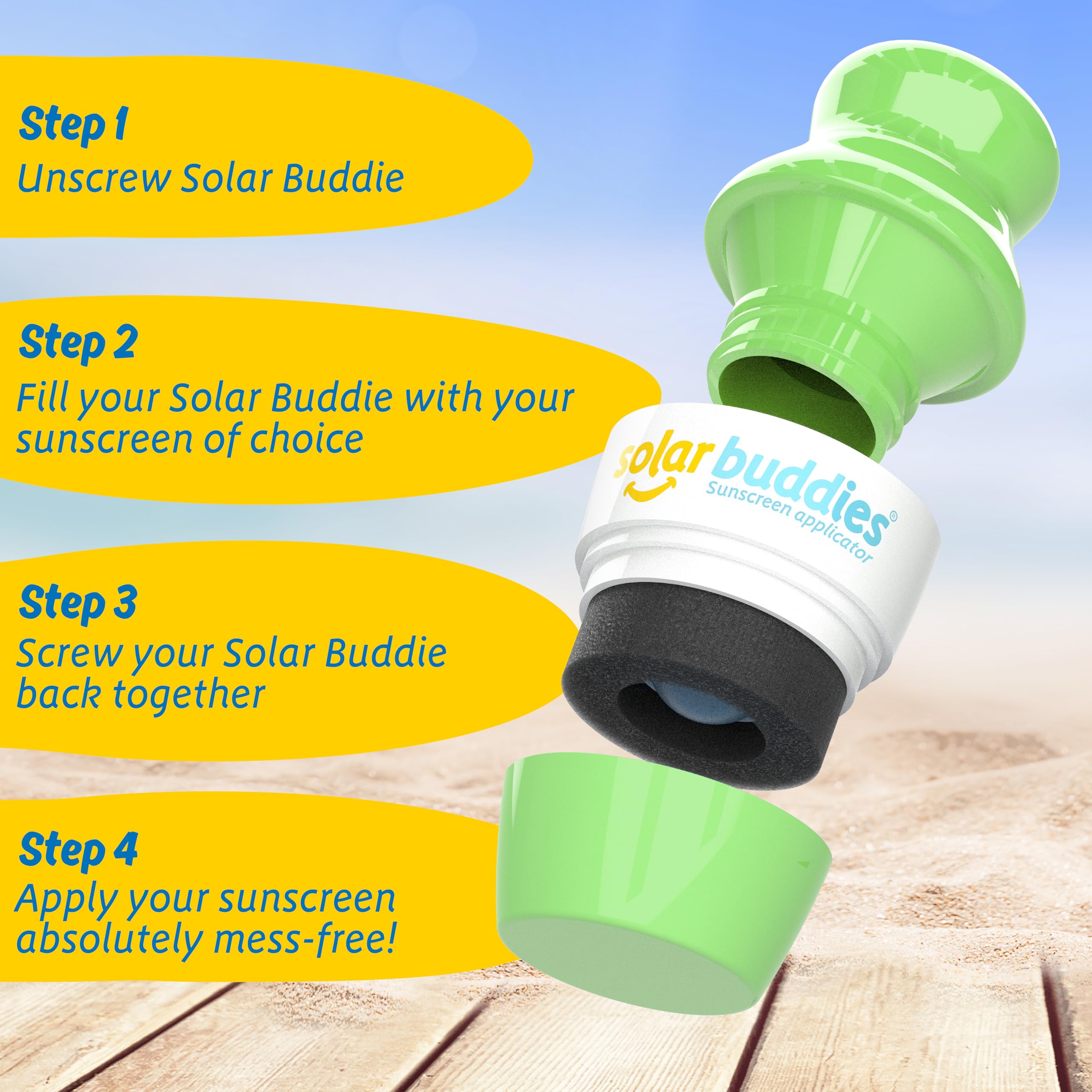 Solar Buddies Sunscreen Applicator - Single Full Green - Refillable Roll on Sponge Sunscreen, Suncream & Lotion Applicator For Kids, Adults & Families - Holds 3.4fl oz, Perfect Size for Travel 🍁 All In One Marketplace Canada