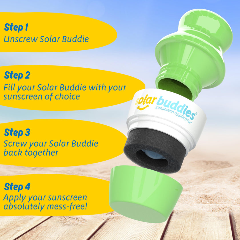 Solar Buddies Sunscreen Applicator - Single Full Green - Refillable Roll on Sponge Sunscreen, Suncream & Lotion Applicator For Kids, Adults & Families - Holds 3.4fl oz, Perfect Size for Travel 🍁 All In One Marketplace Canada