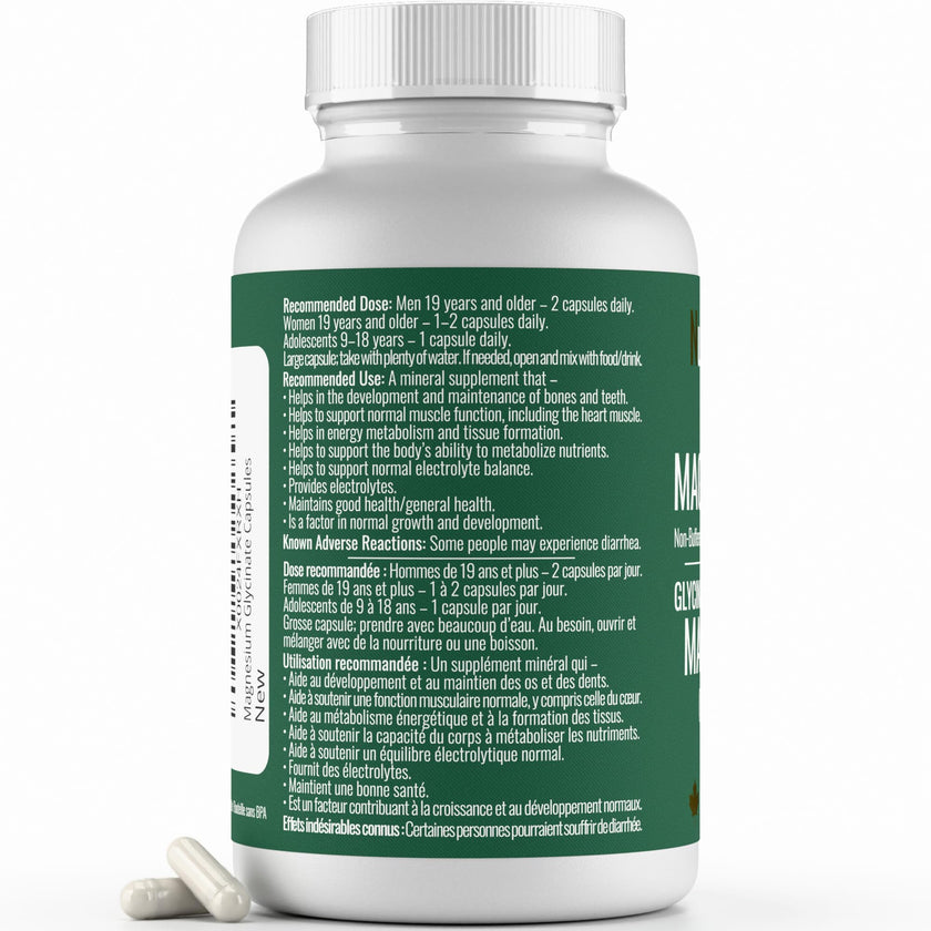 Magnesium Glycinate 200 mg Capsules (Elemental) from Non-Buffered Fully Chelated 100% Magnesium Bisglycinate - 62 Max-Capacity High-Absorption Capsules - Made in Canada - Nutritionn 🍁 All In One Marketplace Canada