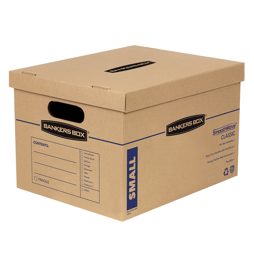 Bankers Box SmoothMove Moving Boxes with No-Tape Assembly, Lift -Off Lids And Easy-Carry Handles, 10