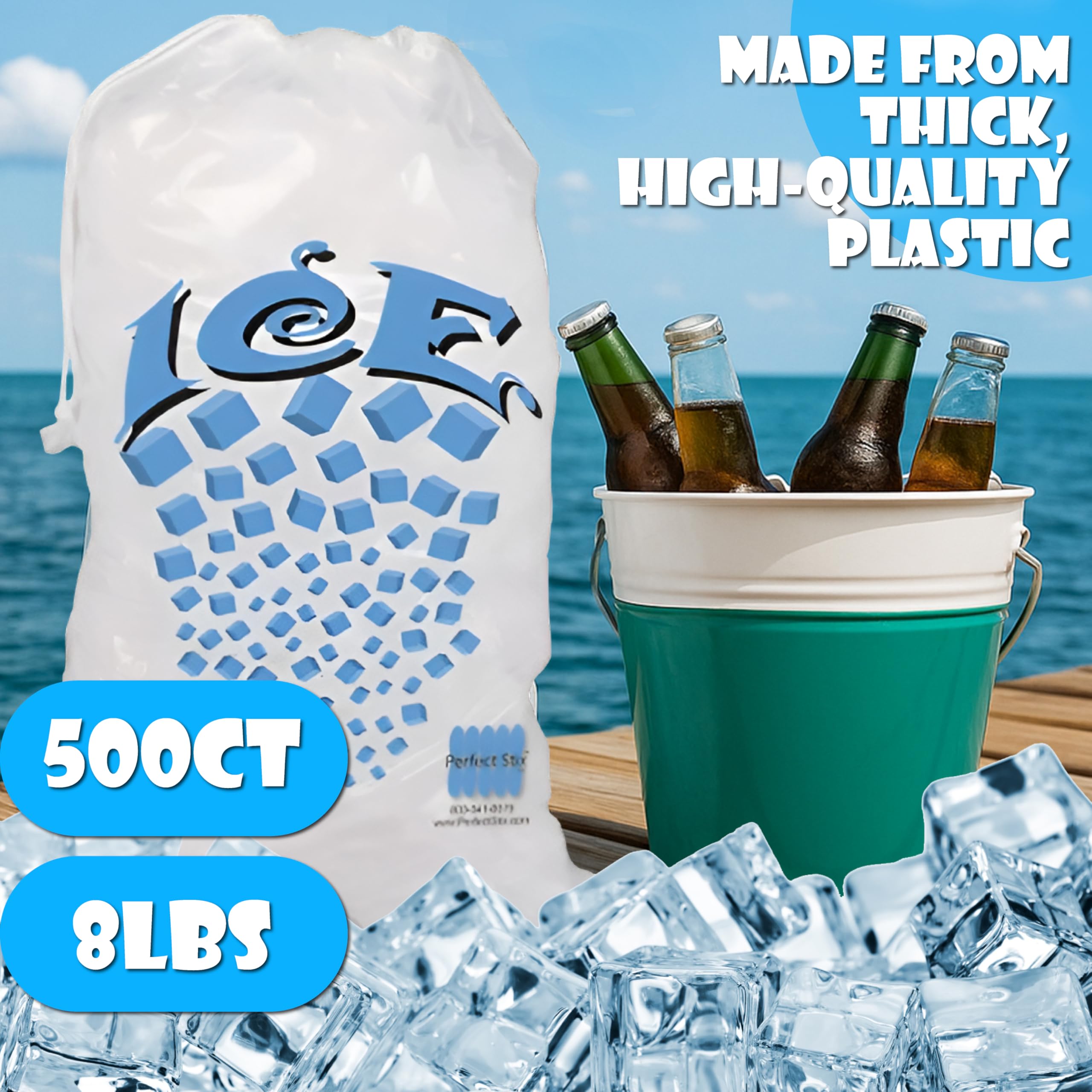 Concession Essentials 8 lb Drawstring Ice Bags – Pack of 100 | Durable Heavy-Duty Plastic Ice Storage Bags with Secure Drawstring Closure | Perfect for Ice Packaging, Parties, Camping, and Commercial 🍁 All In One Marketplace Canada