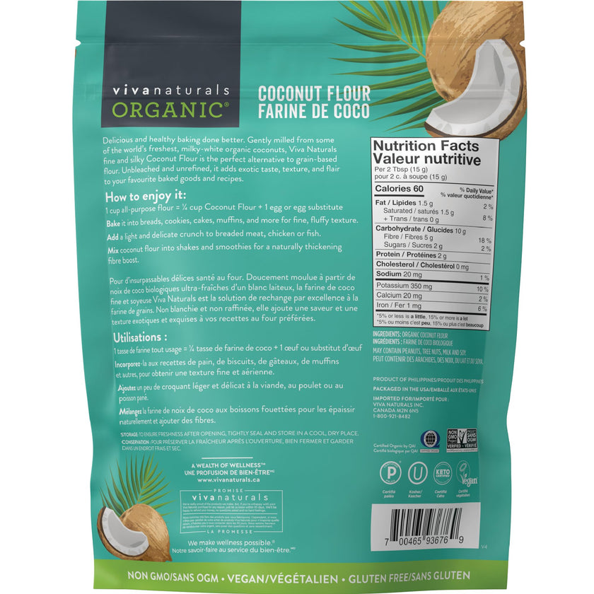 Viva Naturals Organic Coconut Flour, Gluten-Free, Unbleached & Unrefined, 4 LB 🍁 All In One Marketplace Canada