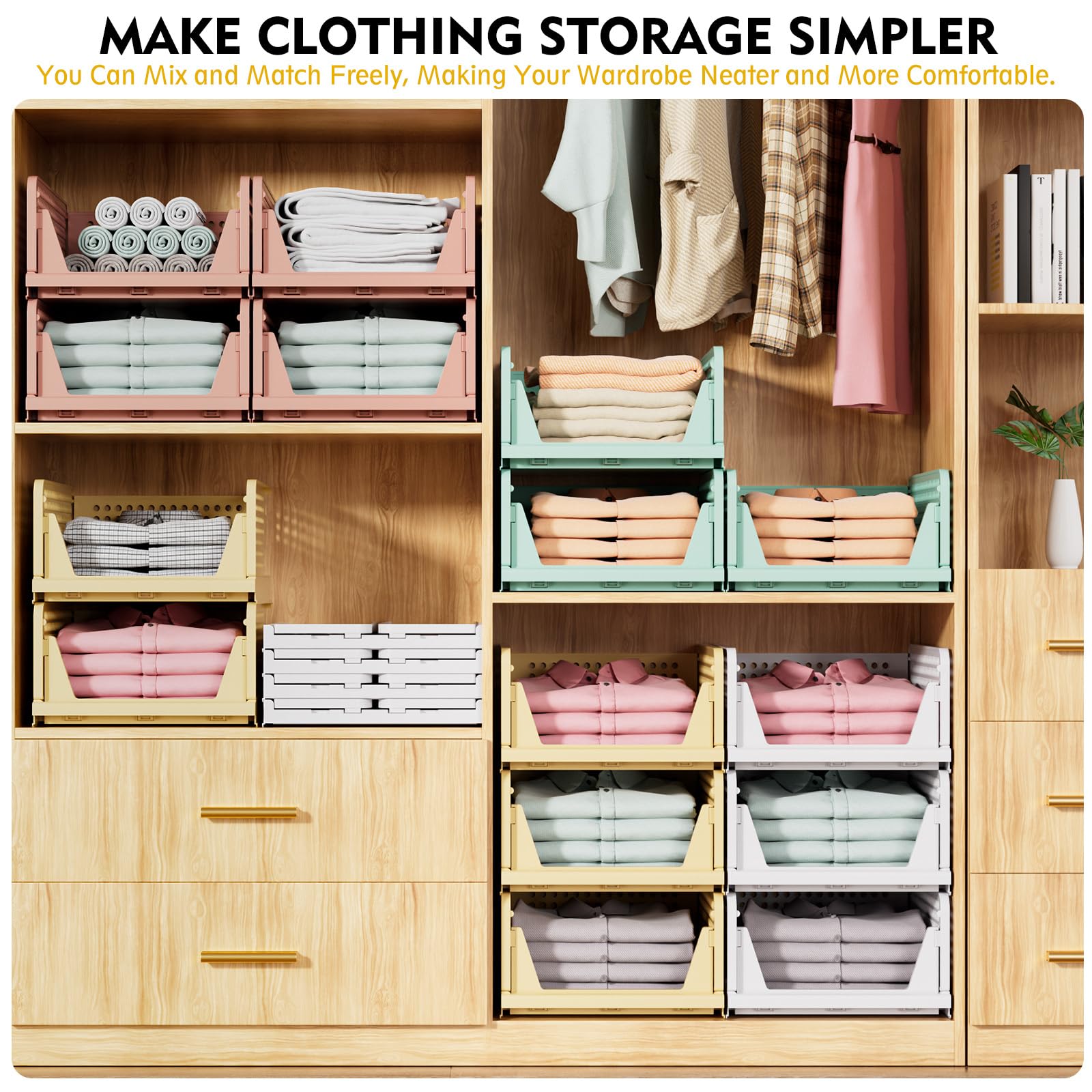 SNSLXH 5 Pack White Stackable Closet Organizer Box, Multifunctional & Foldable Storage Basket for Bathroom, Kitchen, Laundry Room, Wardrobe, Space-Saving Clothes Storage Drawer Organizer 🍁 All In One Marketplace Canada