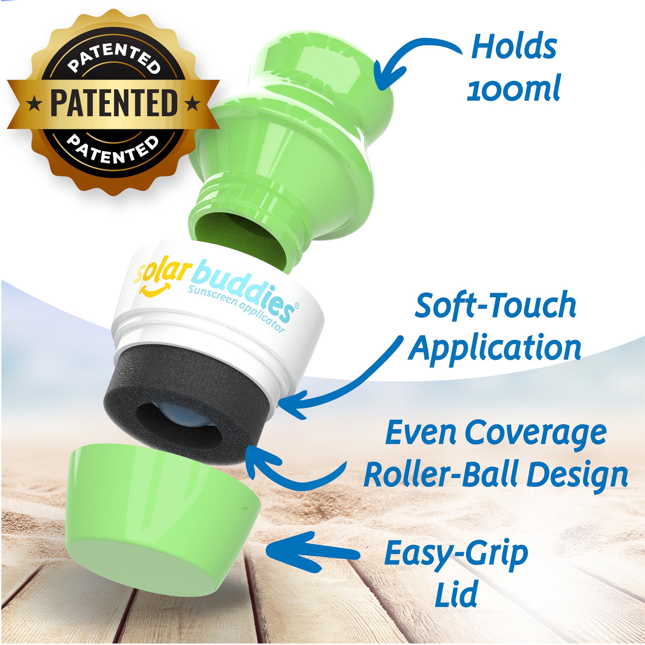Solar Buddies Sunscreen Applicator - Single Full Green - Refillable Roll on Sponge Sunscreen, Suncream & Lotion Applicator For Kids, Adults & Families - Holds 3.4fl oz, Perfect Size for Travel 🍁 All In One Marketplace Canada