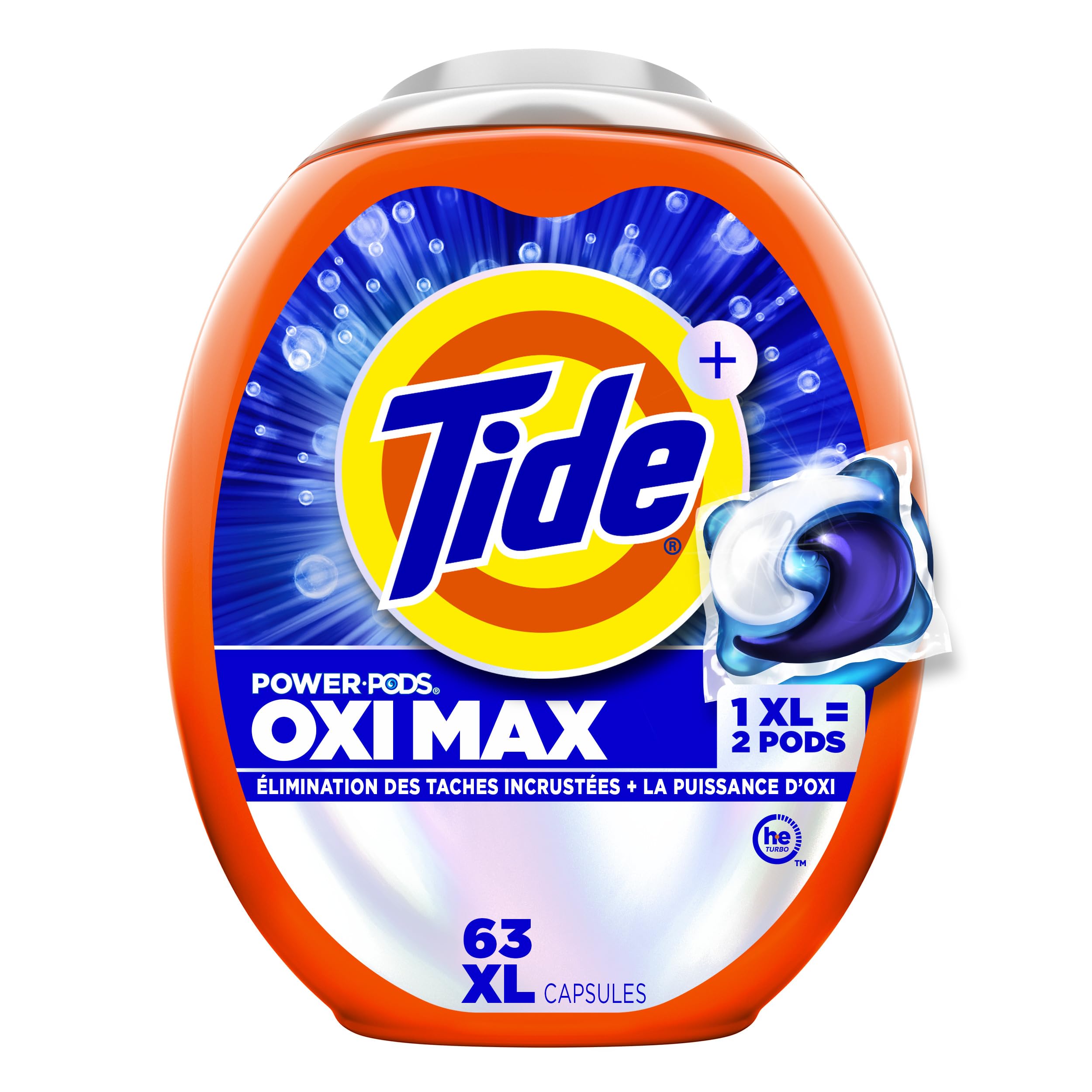 Tide Oxi Max Power PODS Laundry Detergent Pods, Stain Remover Plus Oxi Power, Detergent soap pacs for laundry washing, HE compatible, 63 Count 🍁 All In One Marketplace Canada