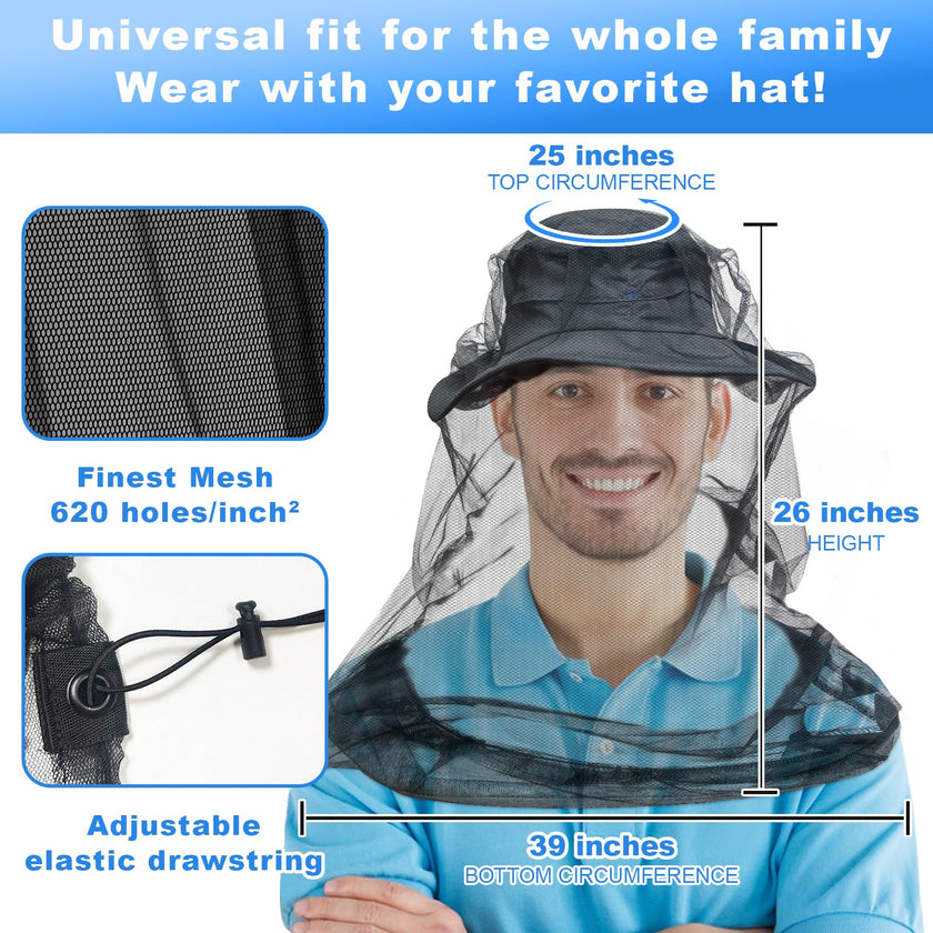 South to East Premium Mosquito Head Net for Insect, 2 Pack, Fly & Bug Protection | Ultra Large & Long, Extra Fine Holes for Camping, Hiking, Fishing, Gardening, Safari, Fits All Hats for Men & Women 🍁 All In One Marketplace Canada