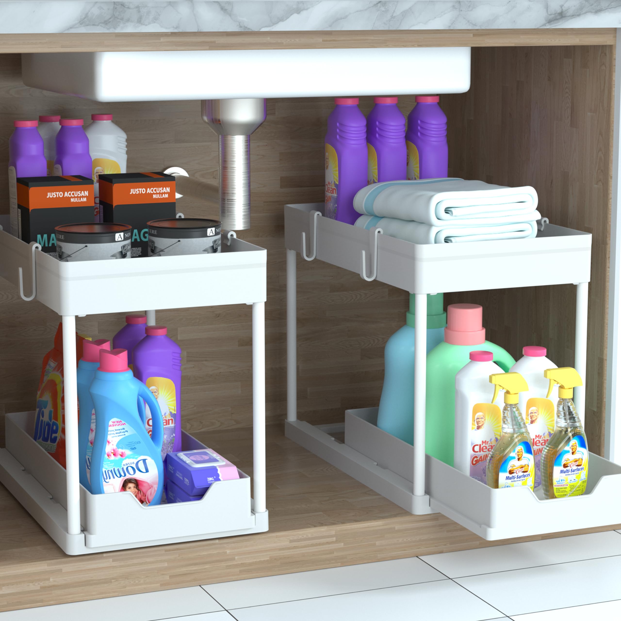 DEKAVA Under Sink Organizer 2 Pack, Bathroom Organizes, 2 Tier Sliding Cabinet Basket Organizer Drawer, Multi-Purpose Bath Collection Baskets for Bathroom (White) 🍁 All In One Marketplace Canada