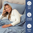 Queen Size 4 Piece Sheet Set - Comfy Breathable & Cooling Sheets - Hotel Luxury Bed Sheets for Women & Men - Deep Pockets, Easy-Fit, Soft & Wrinkle Free Sheets - Heathered Blue Oeko-Tex Bed Sheet Set 🍁 All In One Marketplace Canada