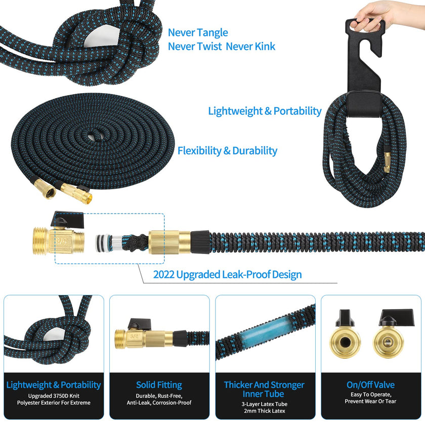 200 ft Expandable Garden Hose with 10 Spray Nozzle - Heavy Duty Superior Strength 3750D - 4 -Layer Latex Core - Expanding Water Hoses - Extra Strong Brass Connectors/Storage Bag 🍁 All In One Marketplace Canada