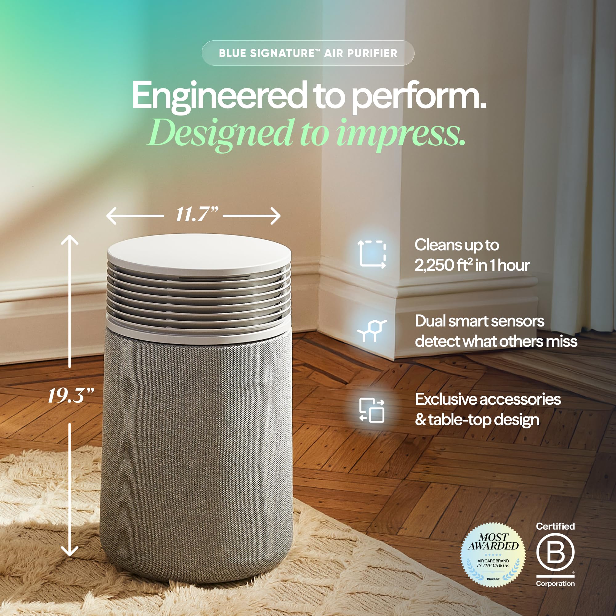 BLUEAIR Blue Signature SP3i Air Purifier for Medium Rooms up to 2,250 sq ft, HEPASilent Filtration, WiFi Smart Control, Auto Mode, Odor & Smoke Removal, Pet Hair & Dust, AHAM Verified, Table Design 🍁 All In One Marketplace Canada