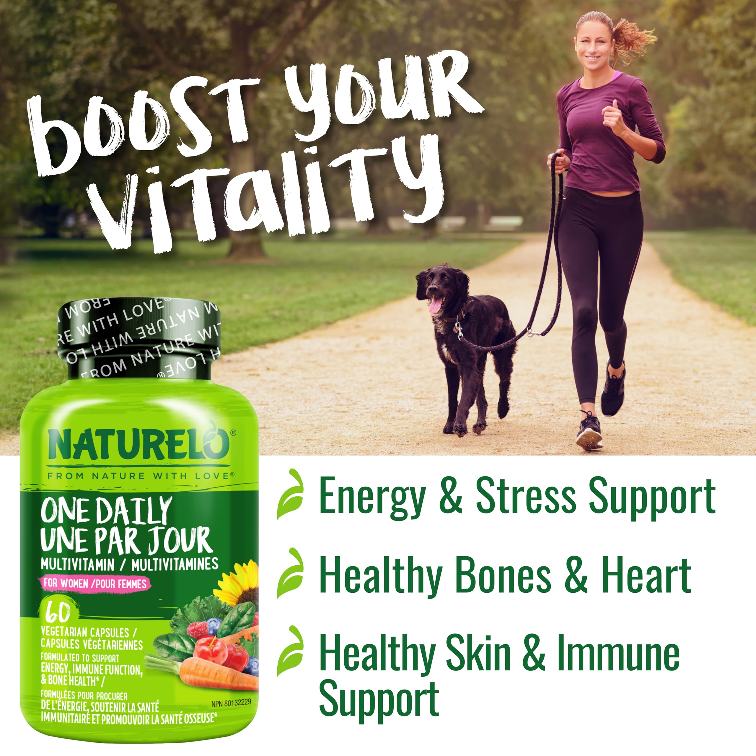 NATURELO One Daily Multivitamin for Women w/Vitamin B12, 60 Ct, Energy Support, Whole Food Daily Women Multivitamin Supplement, Nourish Hair/Skin/Nail, Non-GMO, No Soy, Gluten Free, 2 Month Supply 🍁 All In One Marketplace Canada