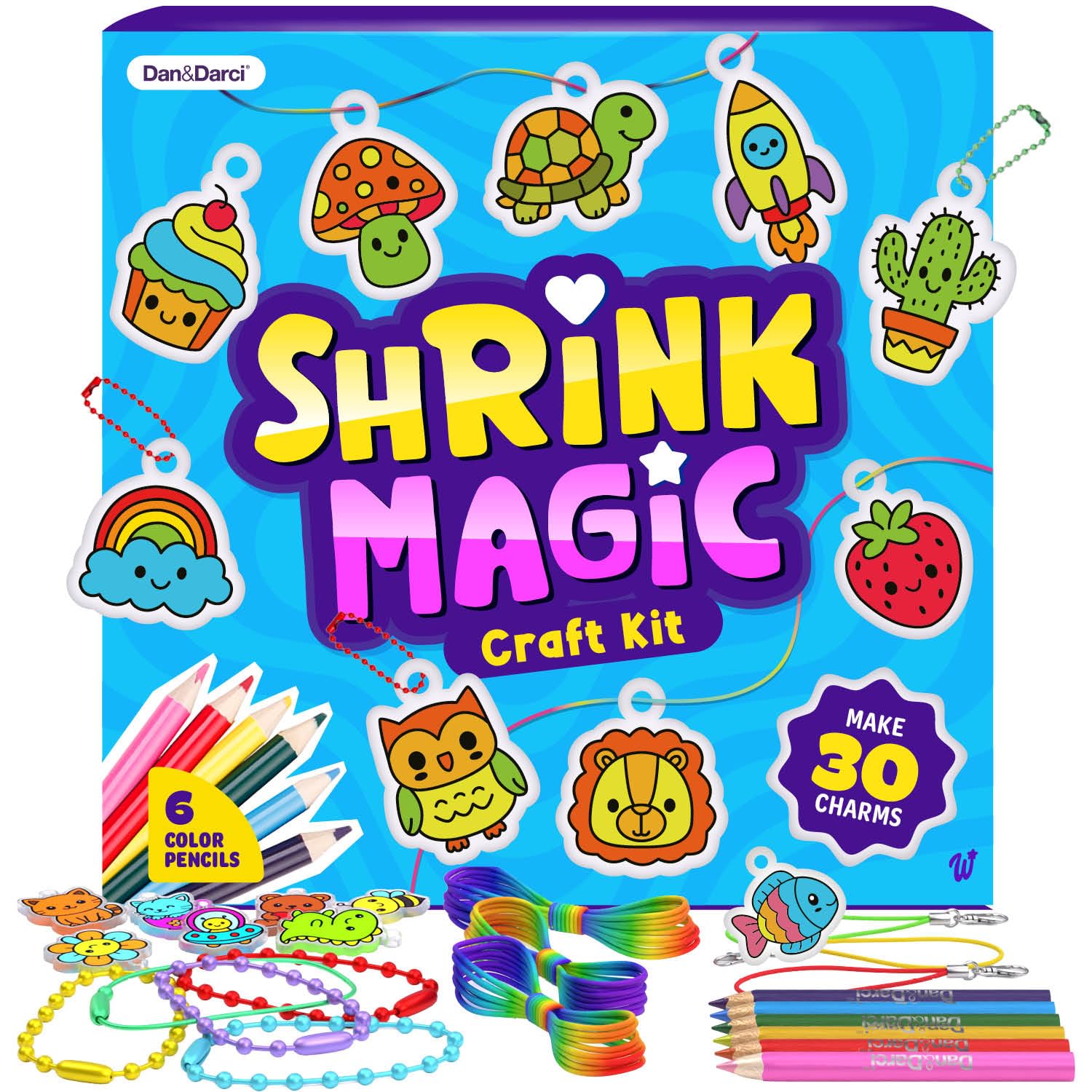 Dan&Darci Shrink Art Craft Kit for Girls and Boys Ages 6-12 - Shrink Magic Charm Making Kit with 30 Pre-Cut Shrink Plastic Templates - Kids Craft Birthday Gift for 7 8 9 10 Year Olds 🍁 All In One Marketplace Canada