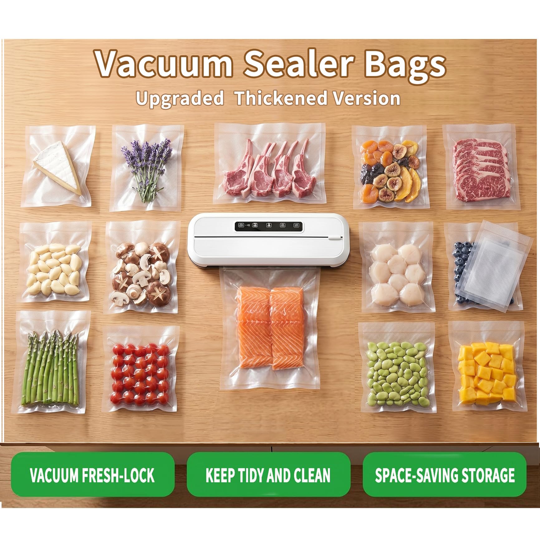300 Count Vacuum Sealer Bags - Food Saver Bag (8x12,7x10,6x8) Precut Quart for Vacuum Seal, Meal Prep,Sous Vide, BPA Free, Heavy Duty, Commercial Grade Freezer Bags 🍁 All In One Marketplace Canada