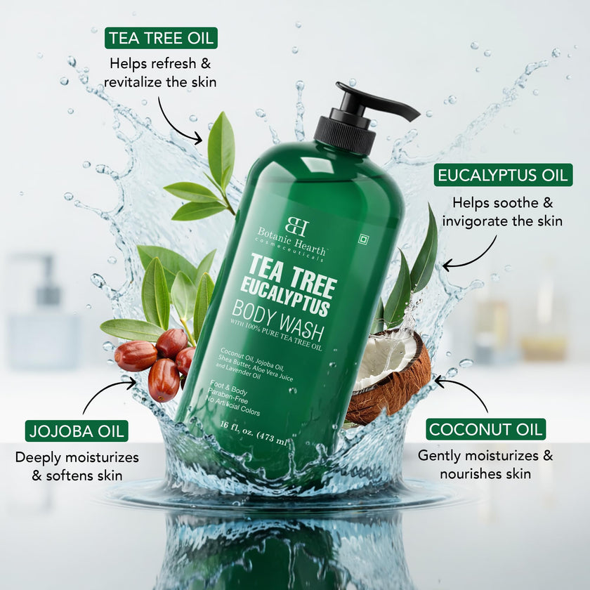 Botanic Hearth Eucalyptus Tea Tree Body Wash | Shower Gel - 16 fl oz | for Men and Women | Antifungal, Moisturizing & Soothing Formula with Natural Oils 🍁 All In One Marketplace Canada