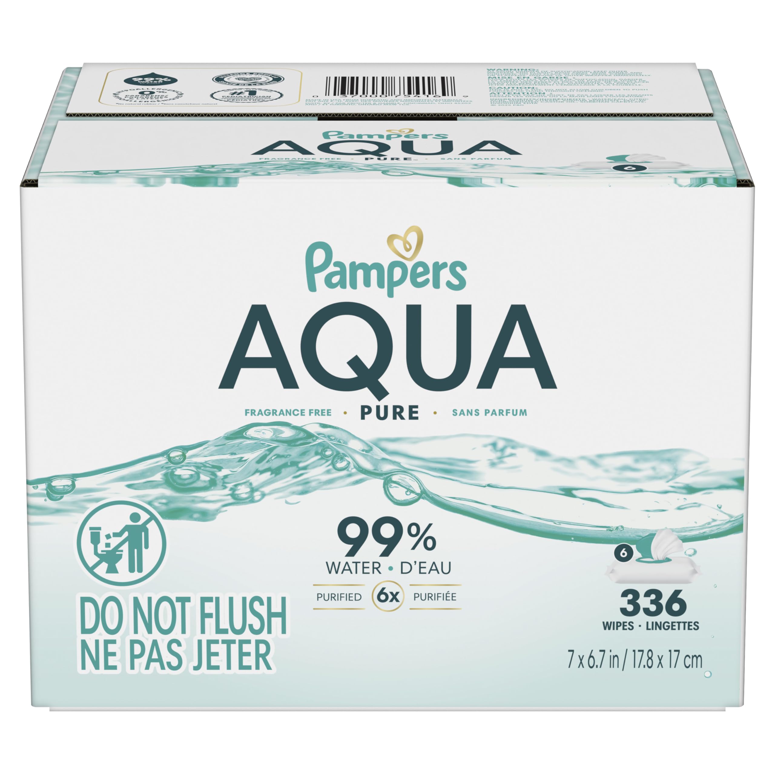 Pampers Aqua Pure Baby Wipes, 99% Water, Fragrance Free, 336 Baby Wipes Total (6X Flip-Top Packs) 🍁 All In One Marketplace Canada