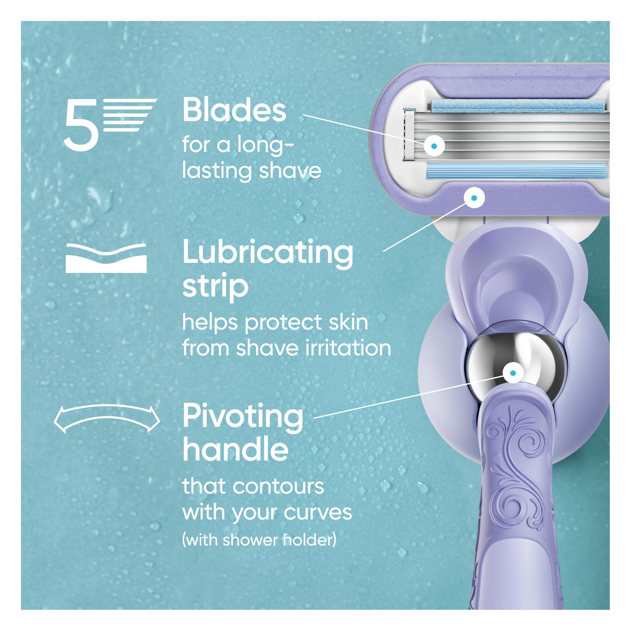 Gillette Razor for Women, Venus Razors Extra Smooth Contour, 5-Blade Cartridges, 1 Handle + 4 Refills + Pivoting Head + Shower Holder 🍁 All In One Marketplace Canada