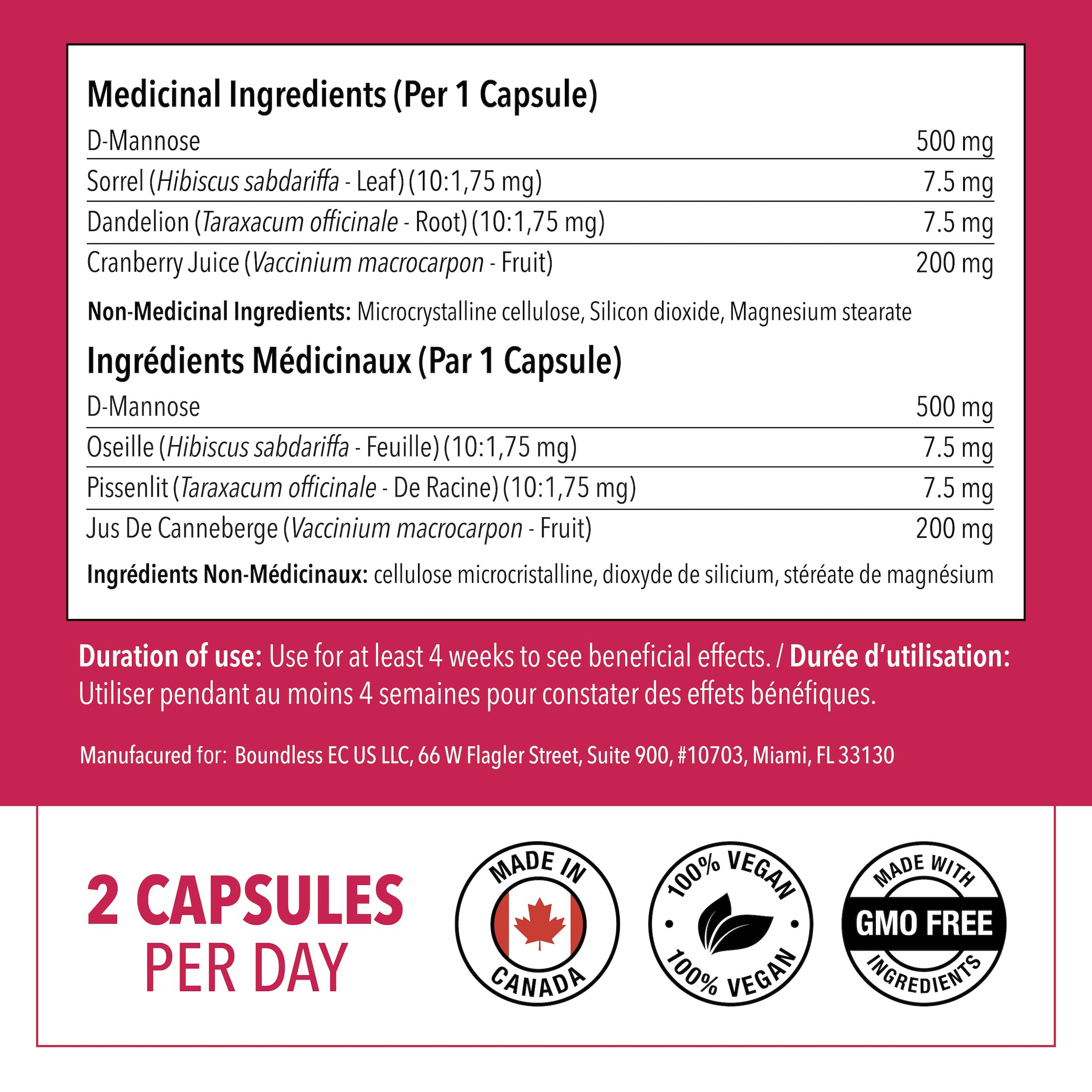 PlantVital D-Mannose Capsules - Made in Canada - 1000mg Daily Dose (2 Capsules) - Cranberry Pills for UTI Support & Bladder Health – DMannose and Cranberry Supplement - 120 Count, 2-Month Supply 🍁 All In One Marketplace Canada