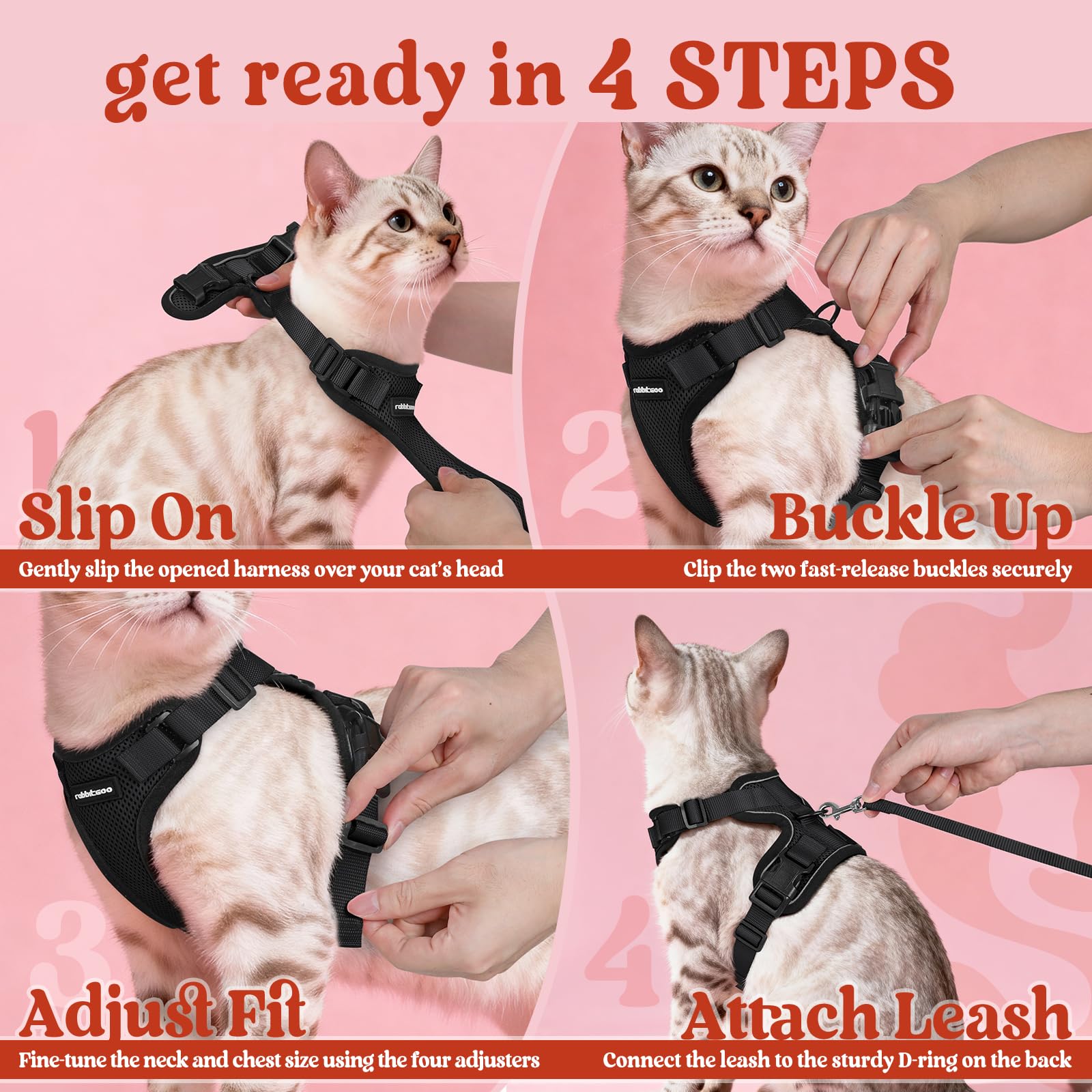 rabbitgoo Cat Harness and Leash for Walking, Escape Proof Soft Adjustable Vest Harnesses for Small Medium Cats, Easy Control Breathable Reflective Strips Jacket, XS, Black 🍁 All In One Marketplace Canada
