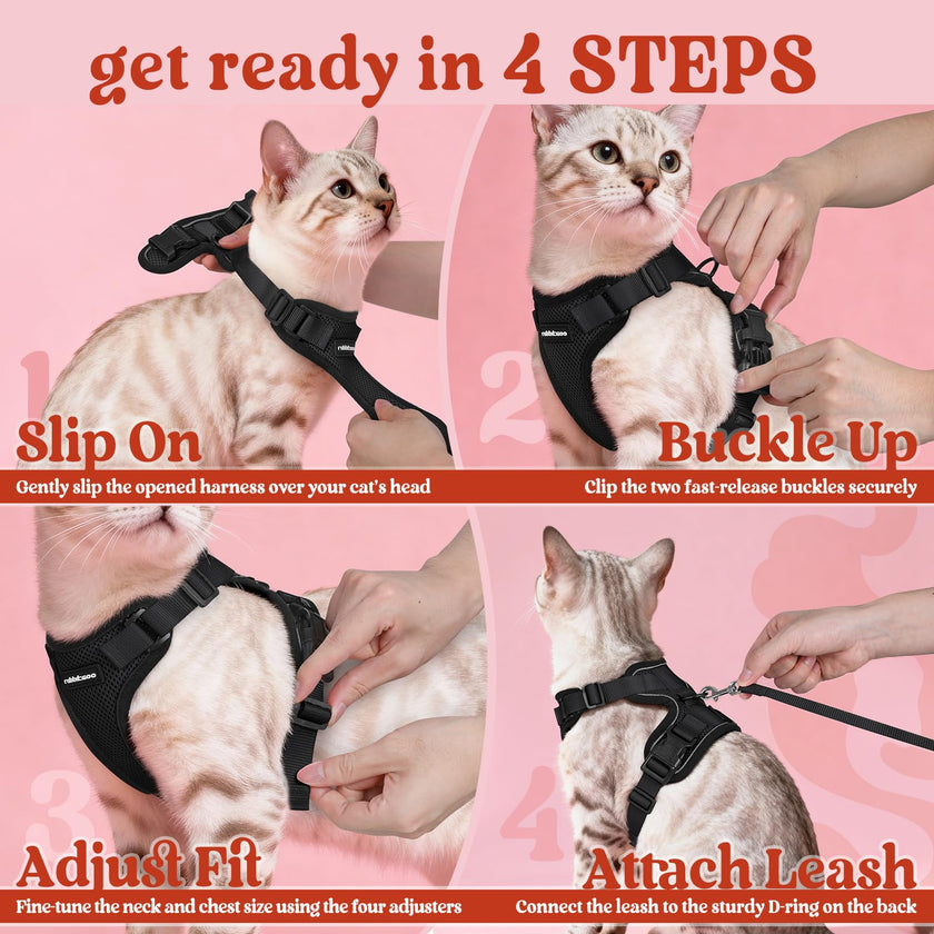 rabbitgoo Cat Harness and Leash for Walking, Escape Proof Soft Adjustable Vest Harnesses for Small Medium Cats, Easy Control Breathable Reflective Strips Jacket, XS, Black 🍁 All In One Marketplace Canada