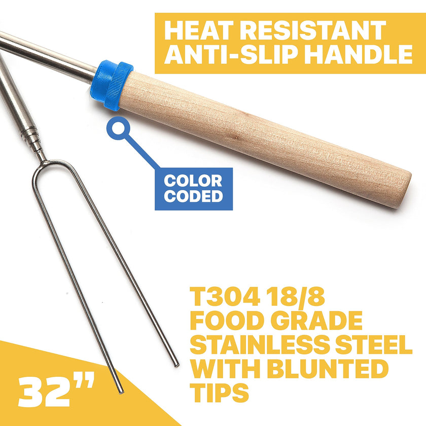 MalloMe Marshmallow Roasting Sticks - Smores Skewers for Fire Pit Kit - Hot Dog Camping Accessories Campfire Marshmellow 32 Inch Long Fork - 5 Pack 🍁 All In One Marketplace Canada