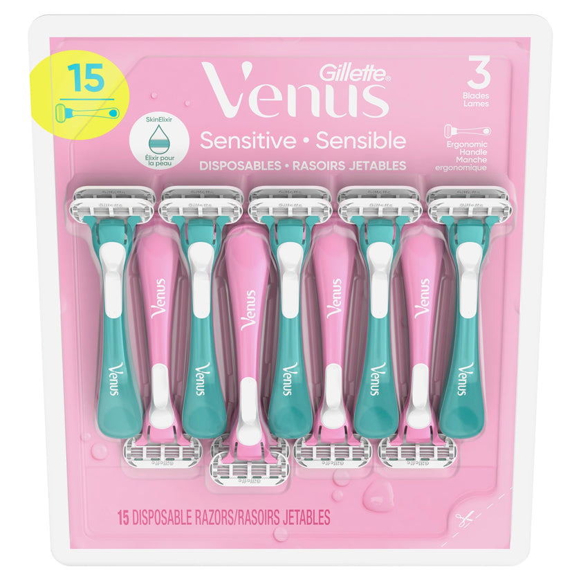 Gillette Venus Sensitive Disposable Razors for Women with Sensitive Skin, Delivers Close Shave with Comfort, 15 Count (Pack of 1) 🍁 All In One Marketplace Canada
