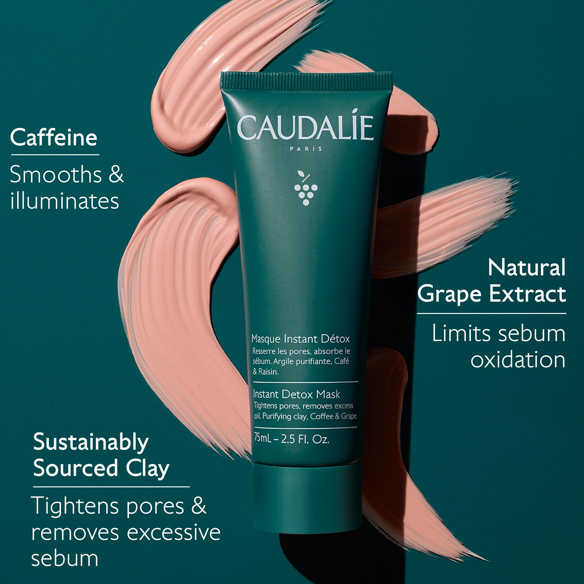 Caudalie Instant Detox Mask 75ml - Cleanse and visibly tighten pores in 10 minutes, with Pink Clay and Caffeine for more Luminous, Clearer-Looking Skin, Fragrance-free and Vegan 🍁 All In One Marketplace Canada