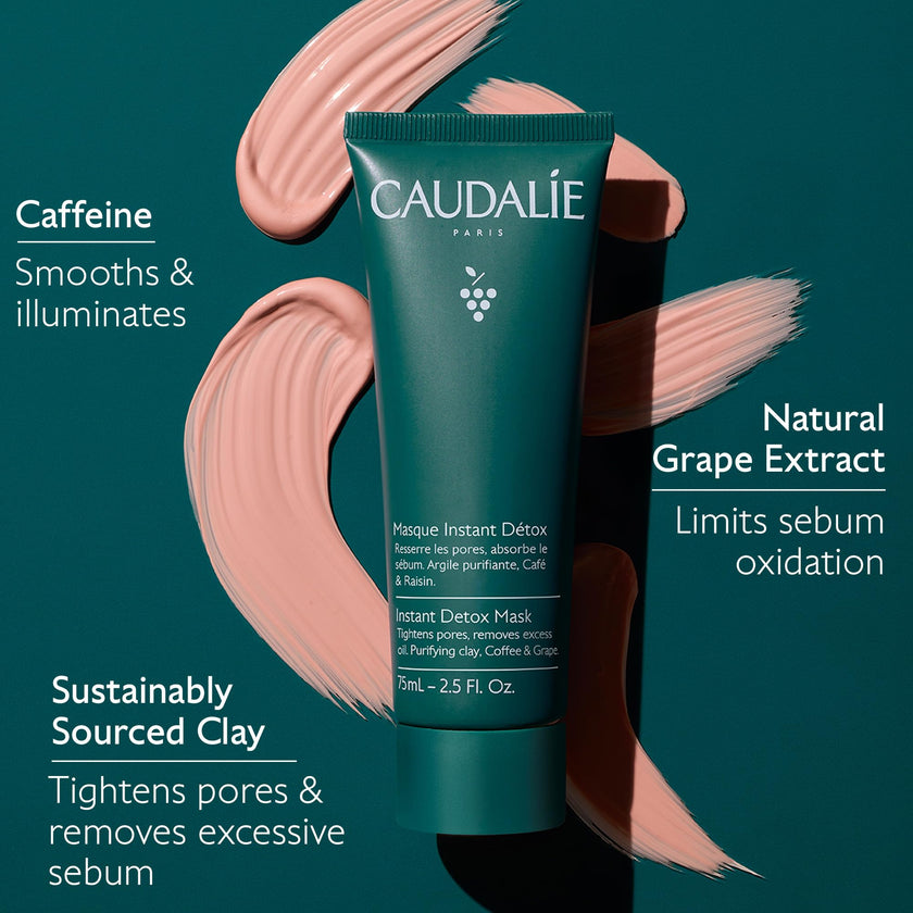 Caudalie Instant Detox Mask 75ml - Cleanse and visibly tighten pores in 10 minutes, with Pink Clay and Caffeine for more Luminous, Clearer-Looking Skin, Fragrance-free and Vegan 🍁 All In One Marketplace Canada