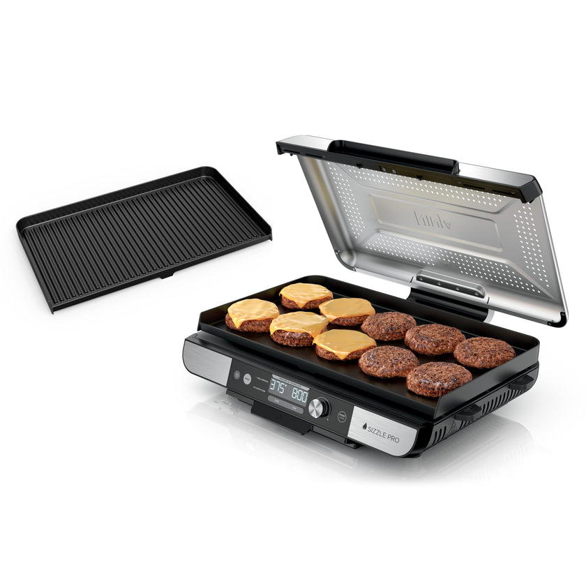 Ninja Sizzle Pro XL 20-Inch Indoor Griddle + Grill, Detachable Ventilated Lid, Grease Control, Ceramic Nonstick Plates, Even Edge-to-Edge Cooking, Extra Large Capacity, Versatile, Silver, GX101C 🍁 All In One Marketplace Canada