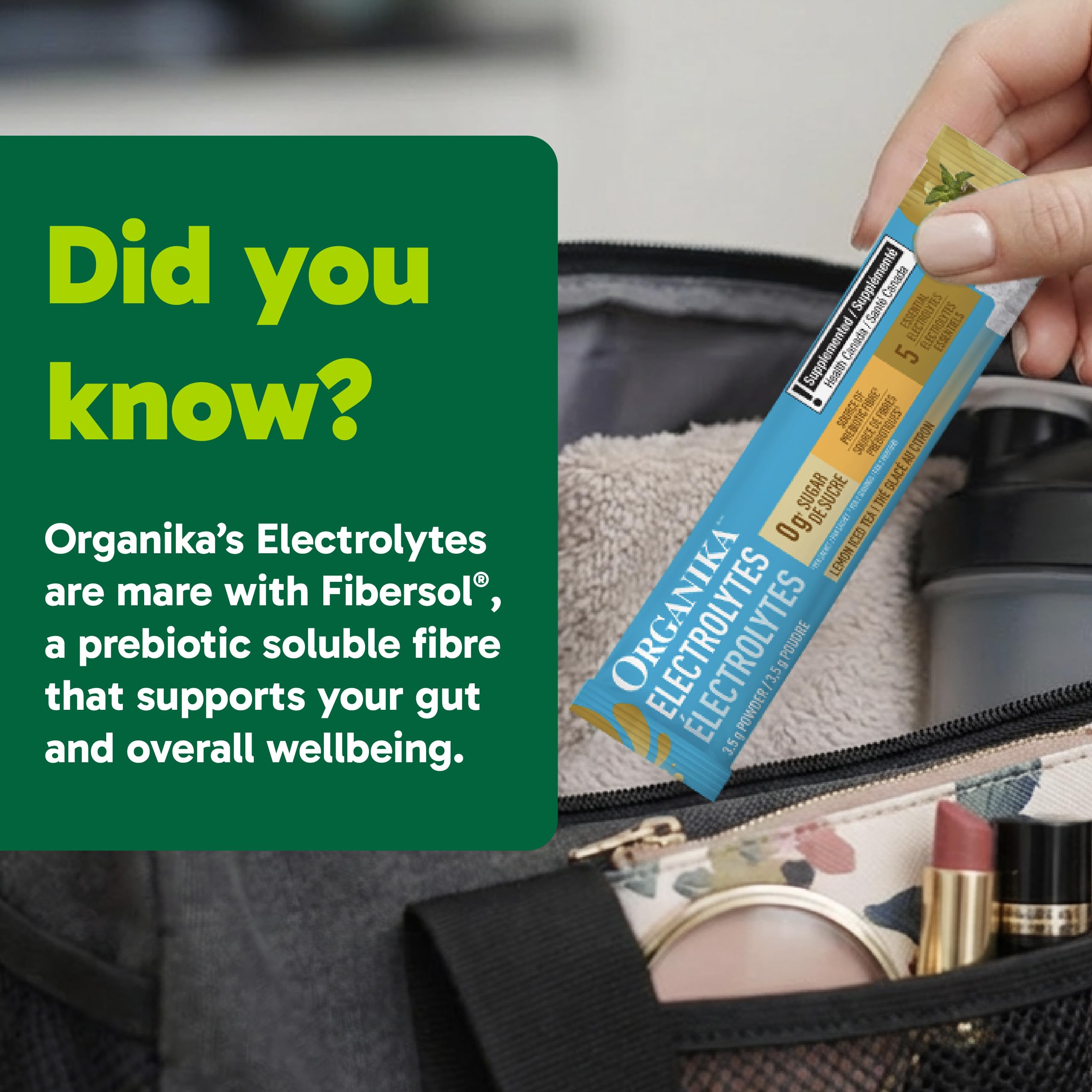 Organika Canadian-Made Electrolytes Powder with Vitamin C & Prebiotic Fibre - Sugar-Free Hydration Drink Mix - Lemon Iced Tea - 20 Single-Serve Sachets x 3.5g 🍁 All In One Marketplace Canada