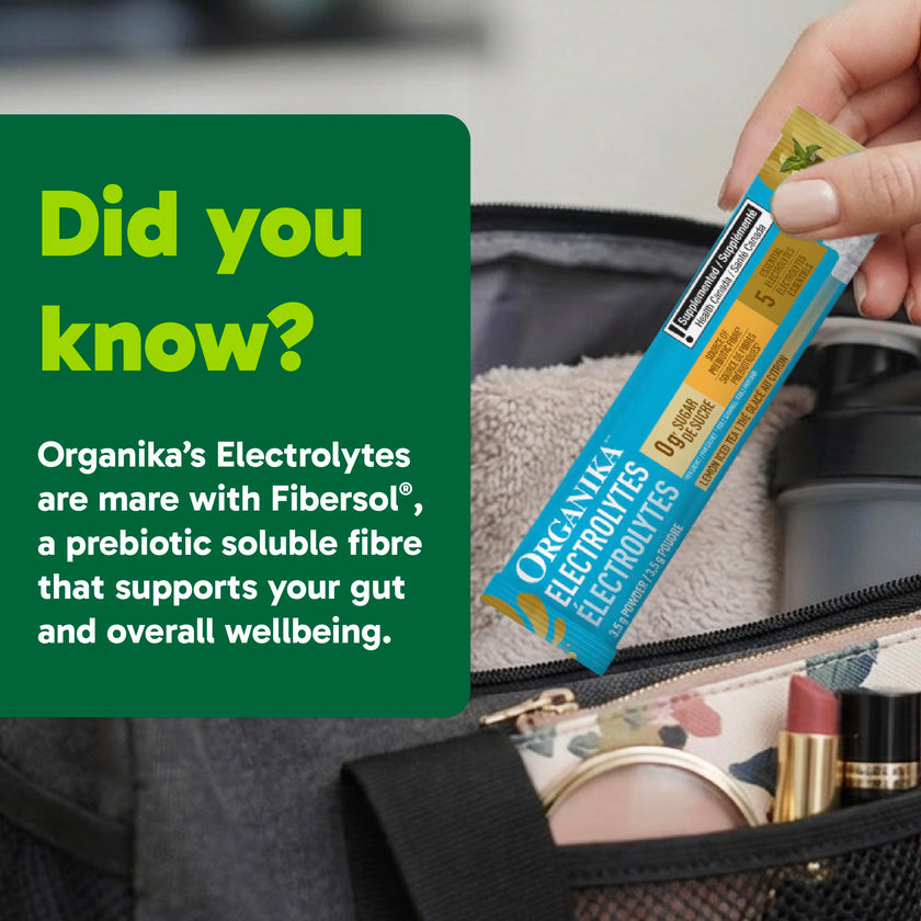 Organika Canadian-Made Electrolytes Powder with Vitamin C & Prebiotic Fibre - Sugar-Free Hydration Drink Mix - Lemon Iced Tea - 20 Single-Serve Sachets x 3.5g 🍁 All In One Marketplace Canada