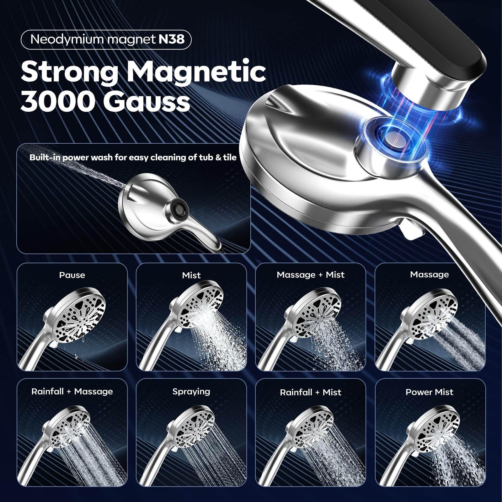 Rain Shower Head with Handheld High Pressure Rainfall Shower Heads with Handheld Spray Combo Adjustable one-piece Stand daul Shower Head Built-in Magnetic Docking and Power Jets（Sliver） 🍁 All In One Marketplace Canada