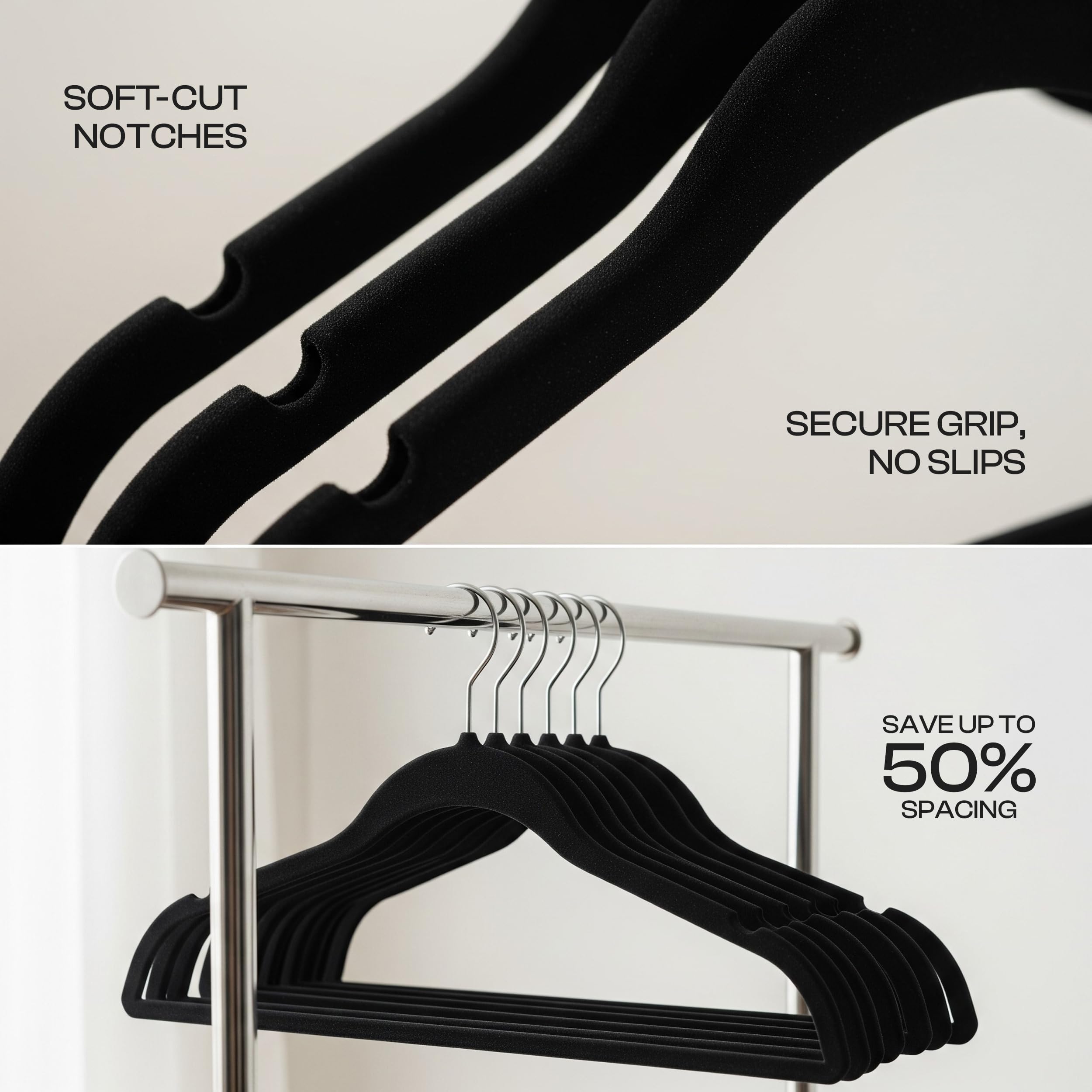 Utopia Home Velvet Hangers 50 Pack, Heavy Duty, Non-Slip, Space Saving Felt Clothes Hangers with 360° Hook & Notches (Black) 🍁 All In One Marketplace Canada