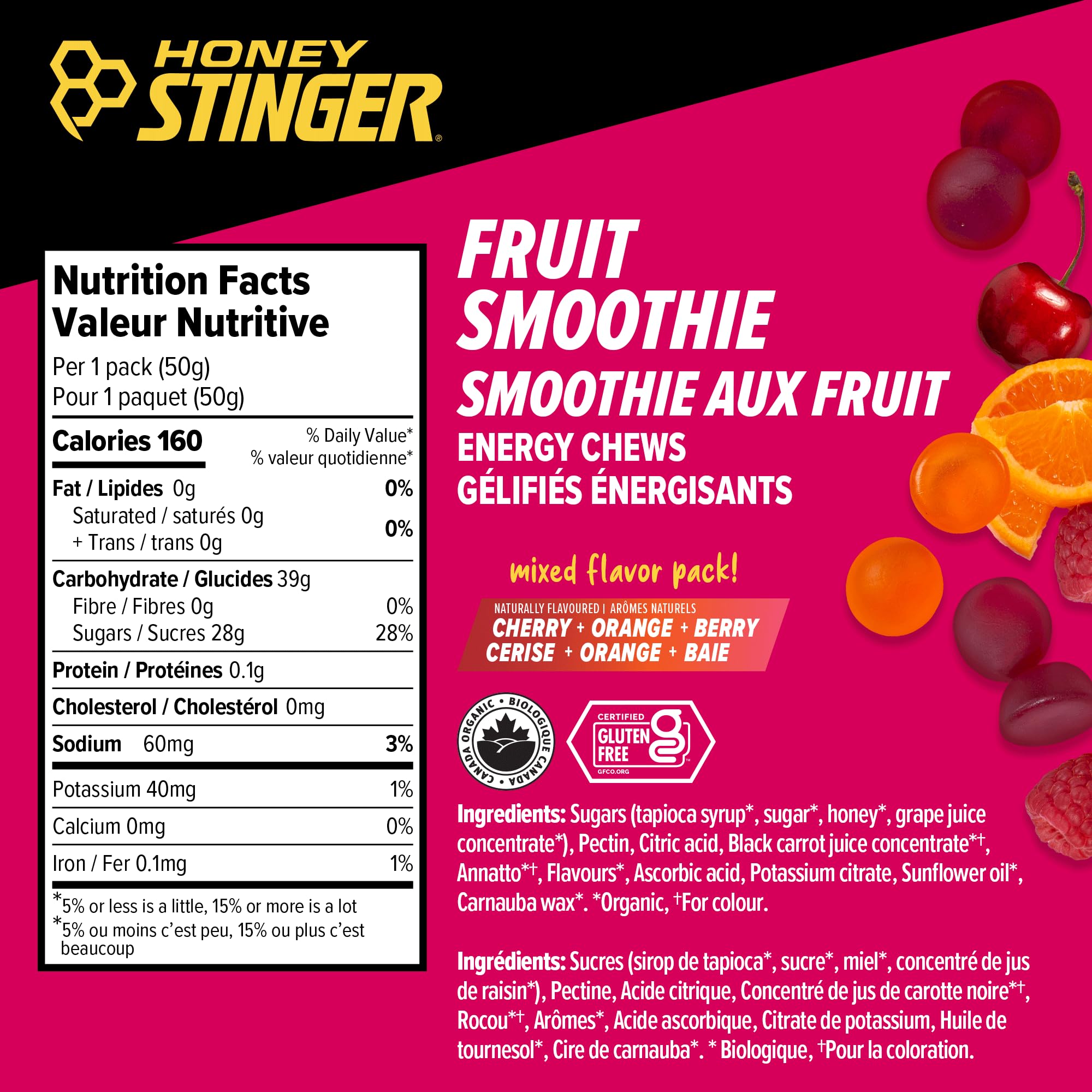 Honey Stinger Organic Fruit Smoothie Energy Chew | Gluten Free & Caffeine Free | for Exercise, Running and Performance | Sports Nutrition for Home & Gym, Pre and Mid Workout | 12 Pack, 50g 🍁 All In One Marketplace Canada