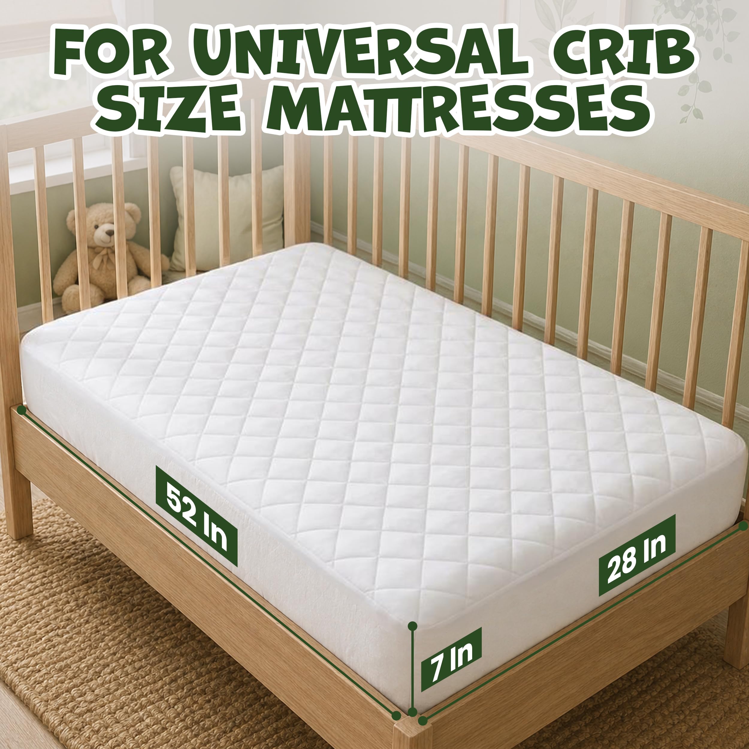 Utopia Bedding Waterproof Crib Fitted Mattress Protector (Pack of 2) - Toddler and Baby Crib Mattress Pad Cover - Soft and Breathable with 7 Inches Deep Skirt (White, 28