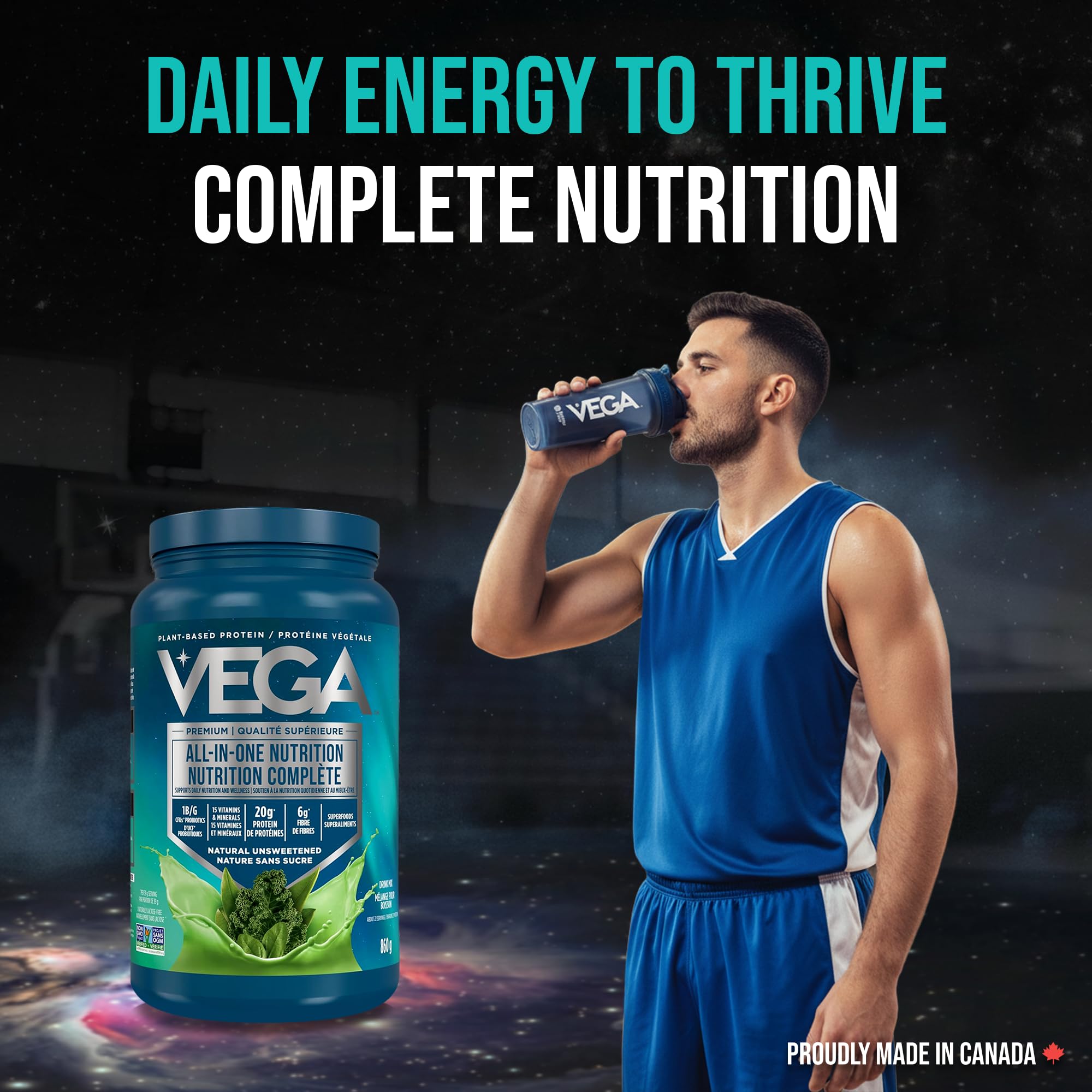Vega Premium All-in-One Nutrition Protein Powder – 20g Plant-Based Vegan Protein, Vitamins & Probiotics, Natural Unsweetened, 860g (22 Servings) 🍁 All In One Marketplace Canada
