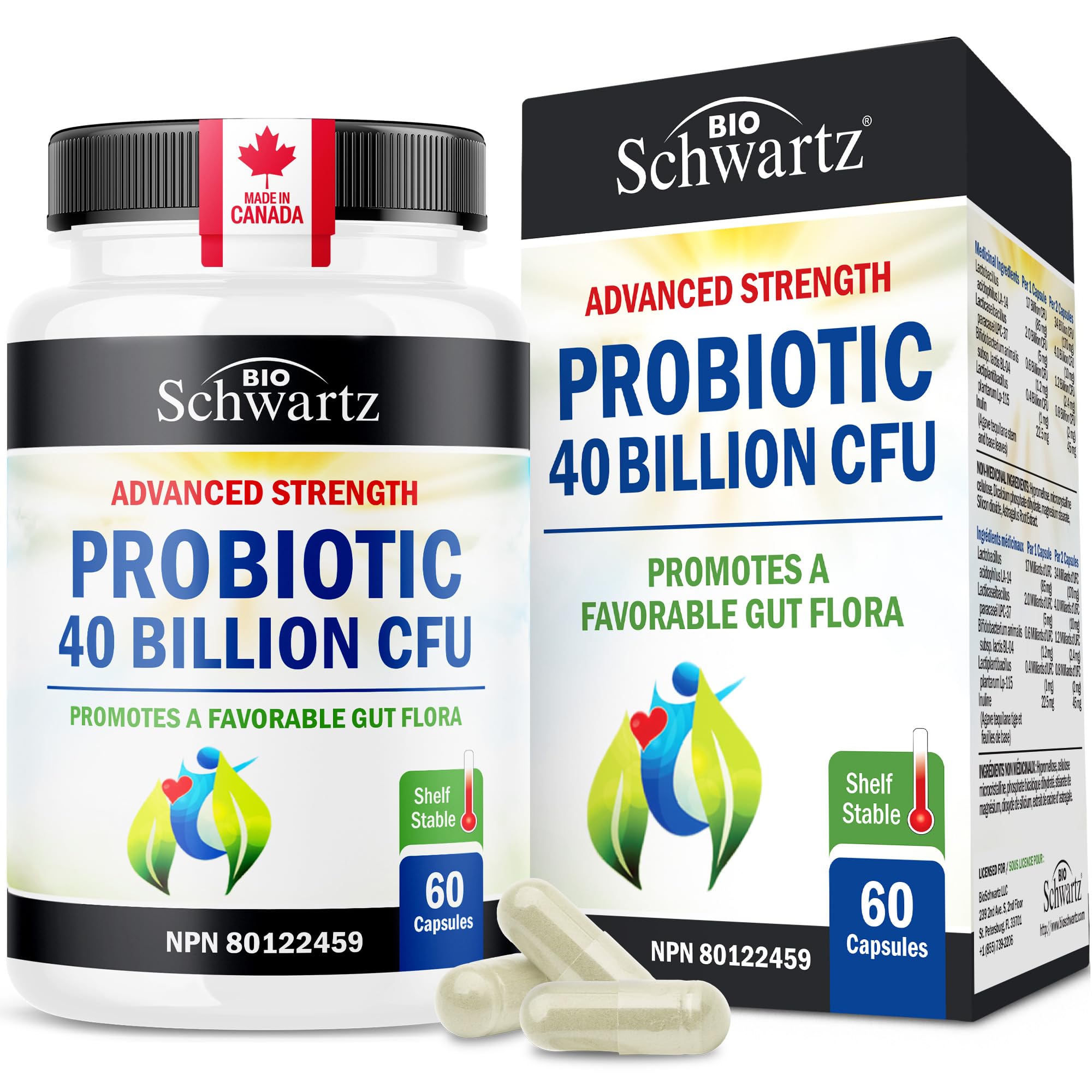 Probiotic 40 Billion CFU - Synbiotics Gut Health - Proudly Canadian Made - Bloating Relief & Digestive Health Support - Guaranteed Potency Probiotics for Men & Women - Shelf Stable, Non-GMO, 60ct 🍁 All In One Marketplace Canada