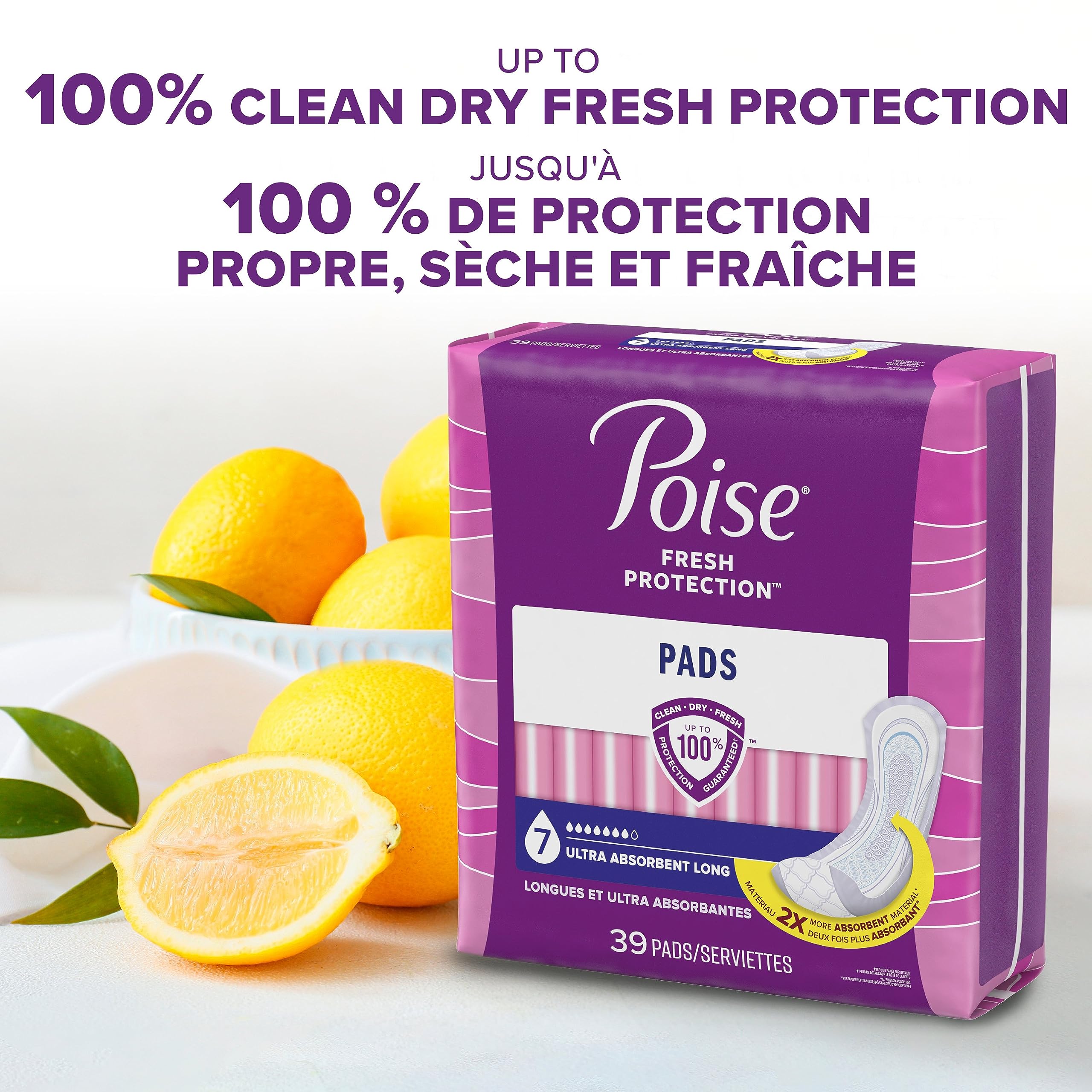 Poise Incontinence Pads for Women/Bladder Leakage Pads/Bladder Control Pads, 7 Drop, Ultra Absorbency, Long Length, 39 Count 🍁 All In One Marketplace Canada