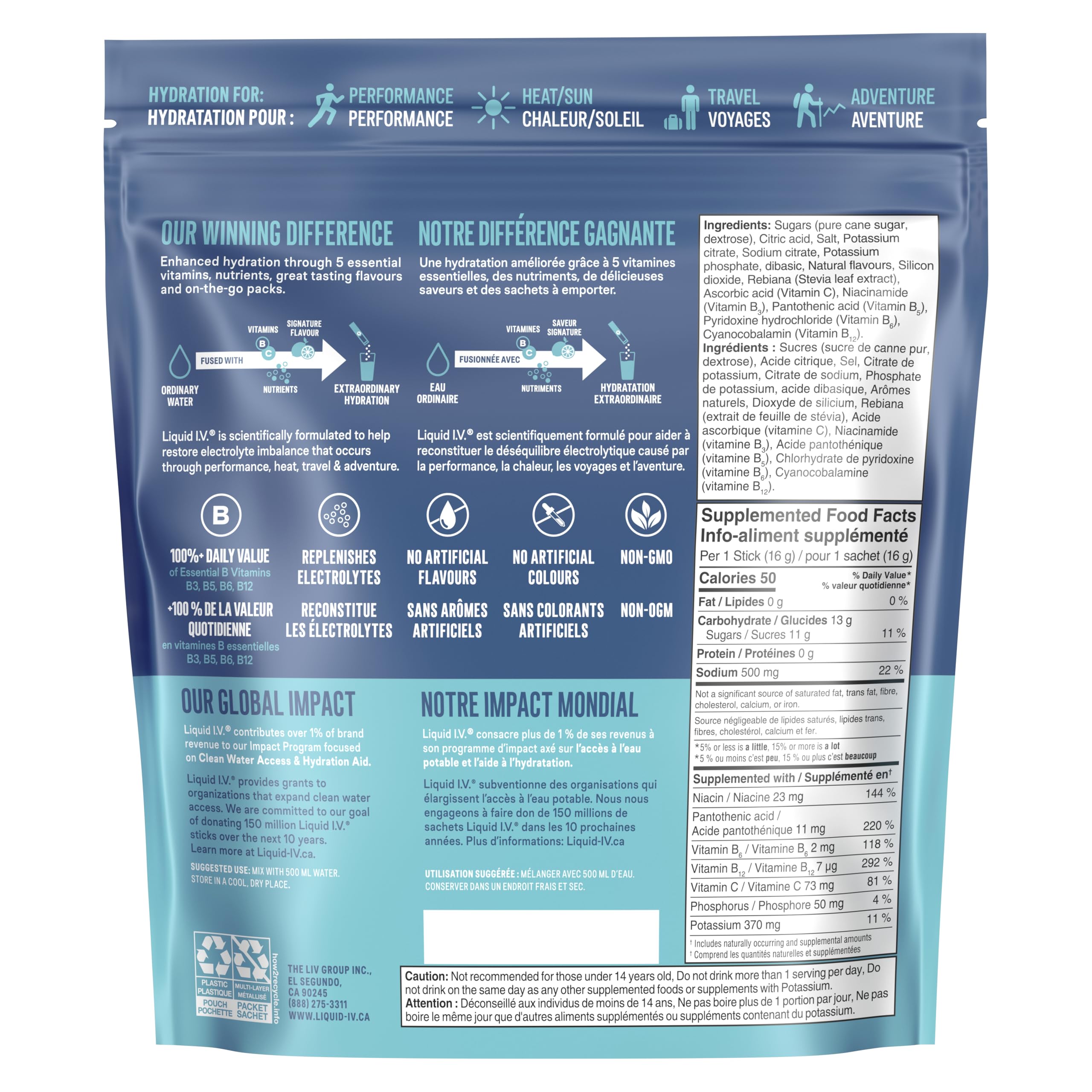 Liquid I.V. Hydration Multiplier Electrolyte Drink Mix - Enhanced Hydration Electrolyte Powder with Vitamins B3, B5, B6, B12 and C -18x On-the-go Sticks for Workout and Travel - Firecracker 🍁 All In One Marketplace Canada